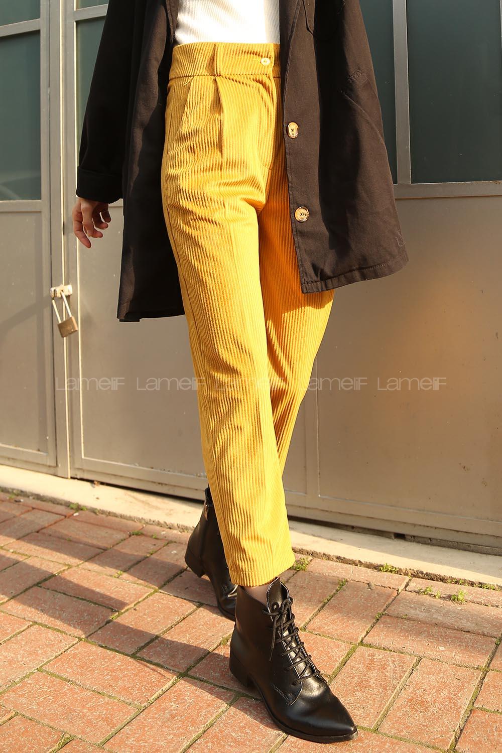 Modalamelif Kalın Fitilli Pantolon Hardal Sarısı