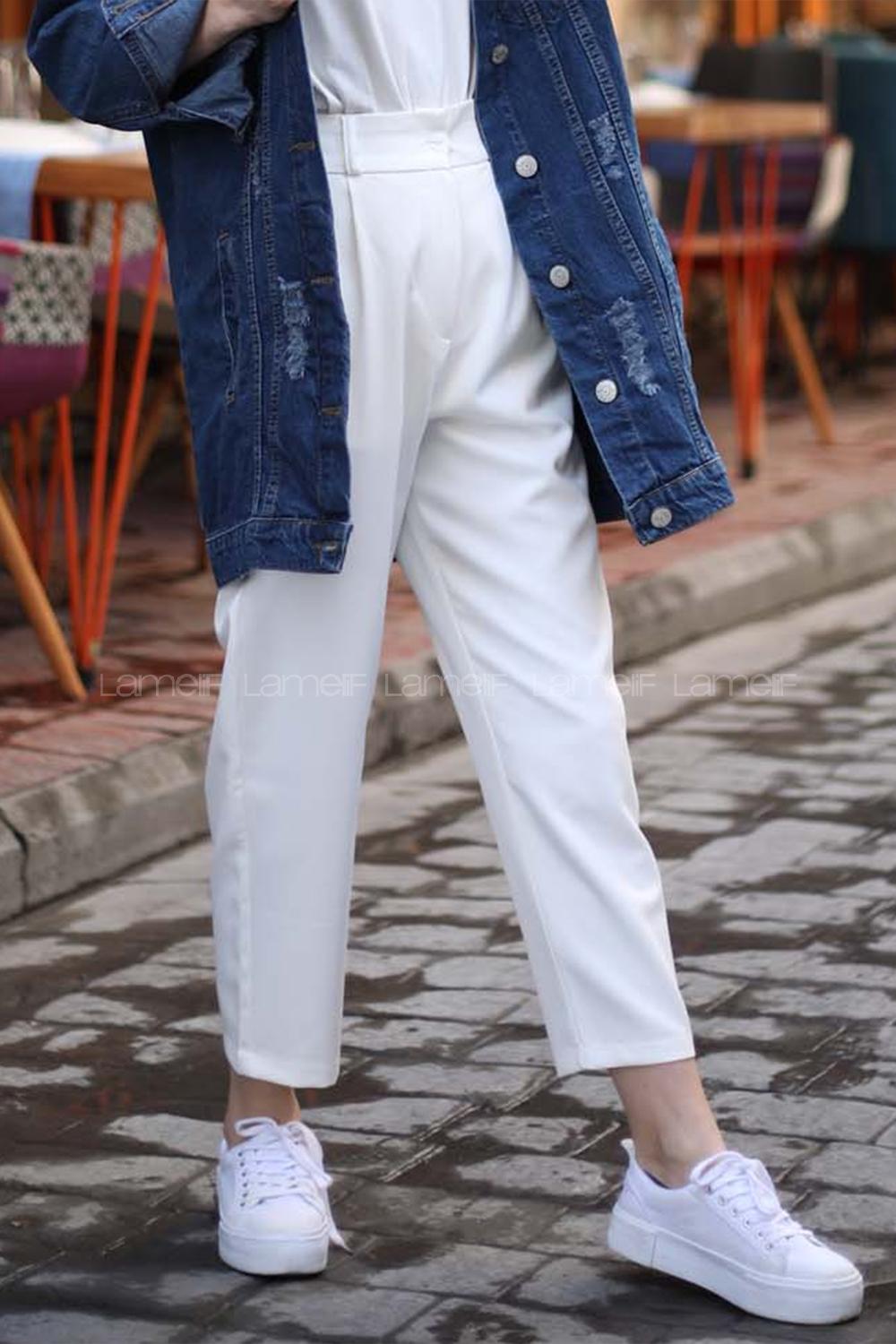 Modalamelif Beyaz Şık Havuç Pantolon