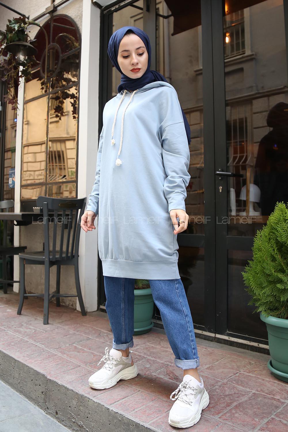 Modalamelif  Kuş Gözlü Düz Sweat Mavi