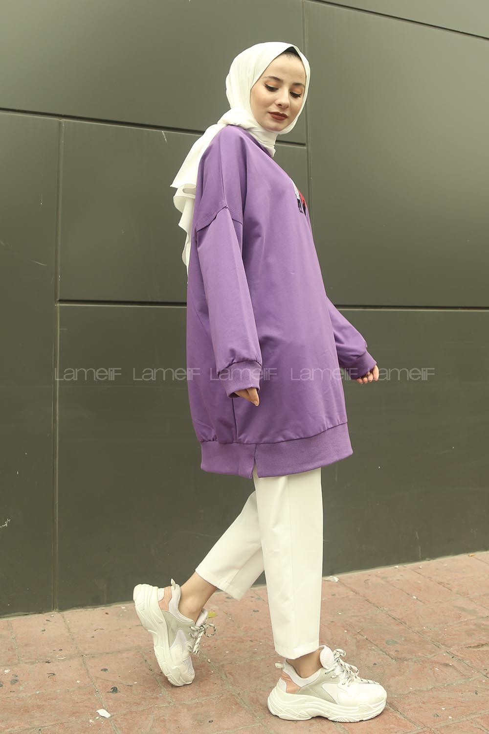 Modalamelif Üç Kadın Baskılı Sweat Mor