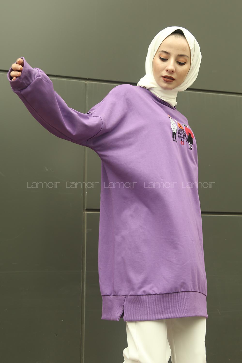 Modalamelif Üç Kadın Baskılı Sweat Mor