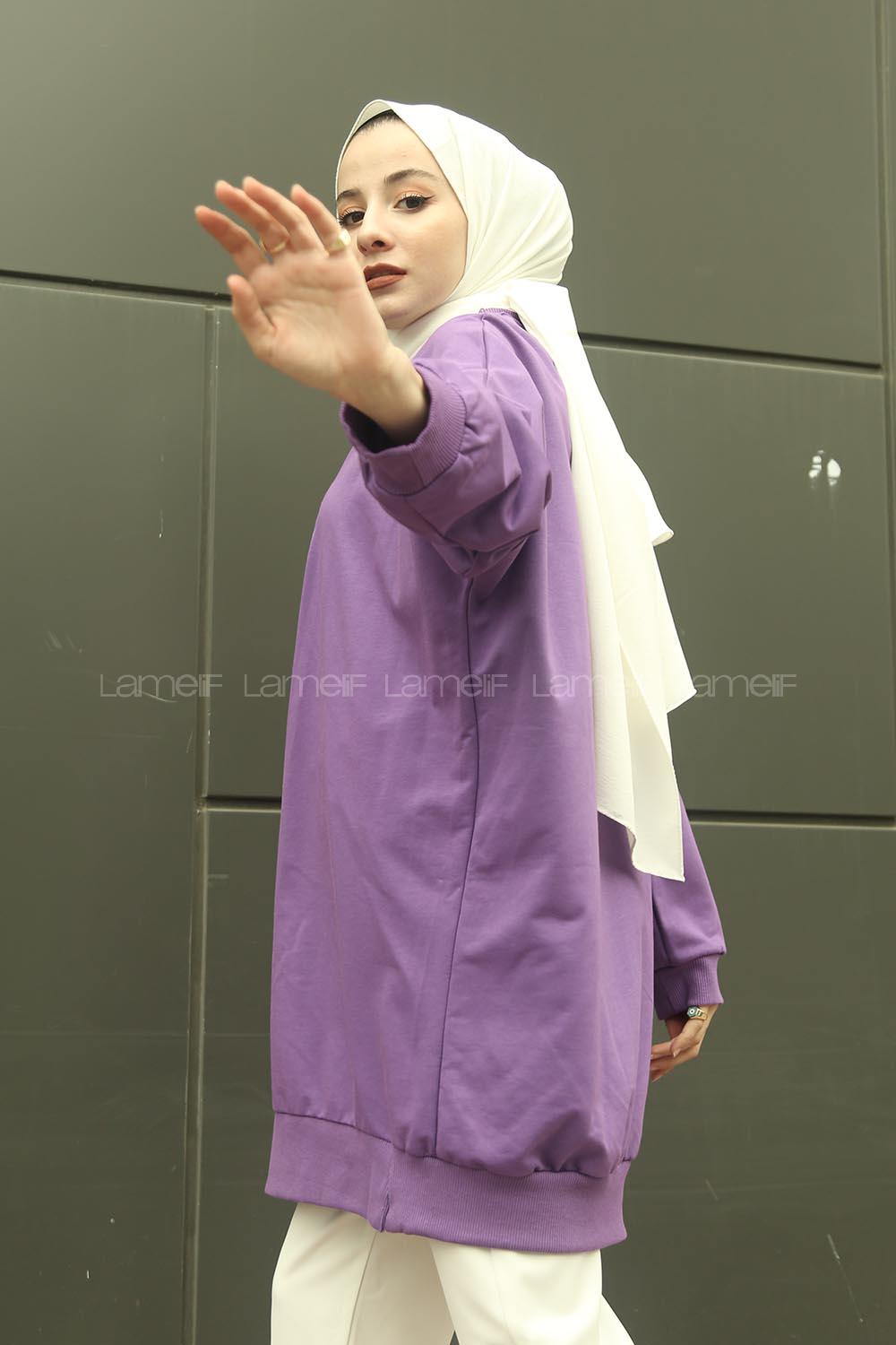 Modalamelif Üç Kadın Baskılı Sweat Mor