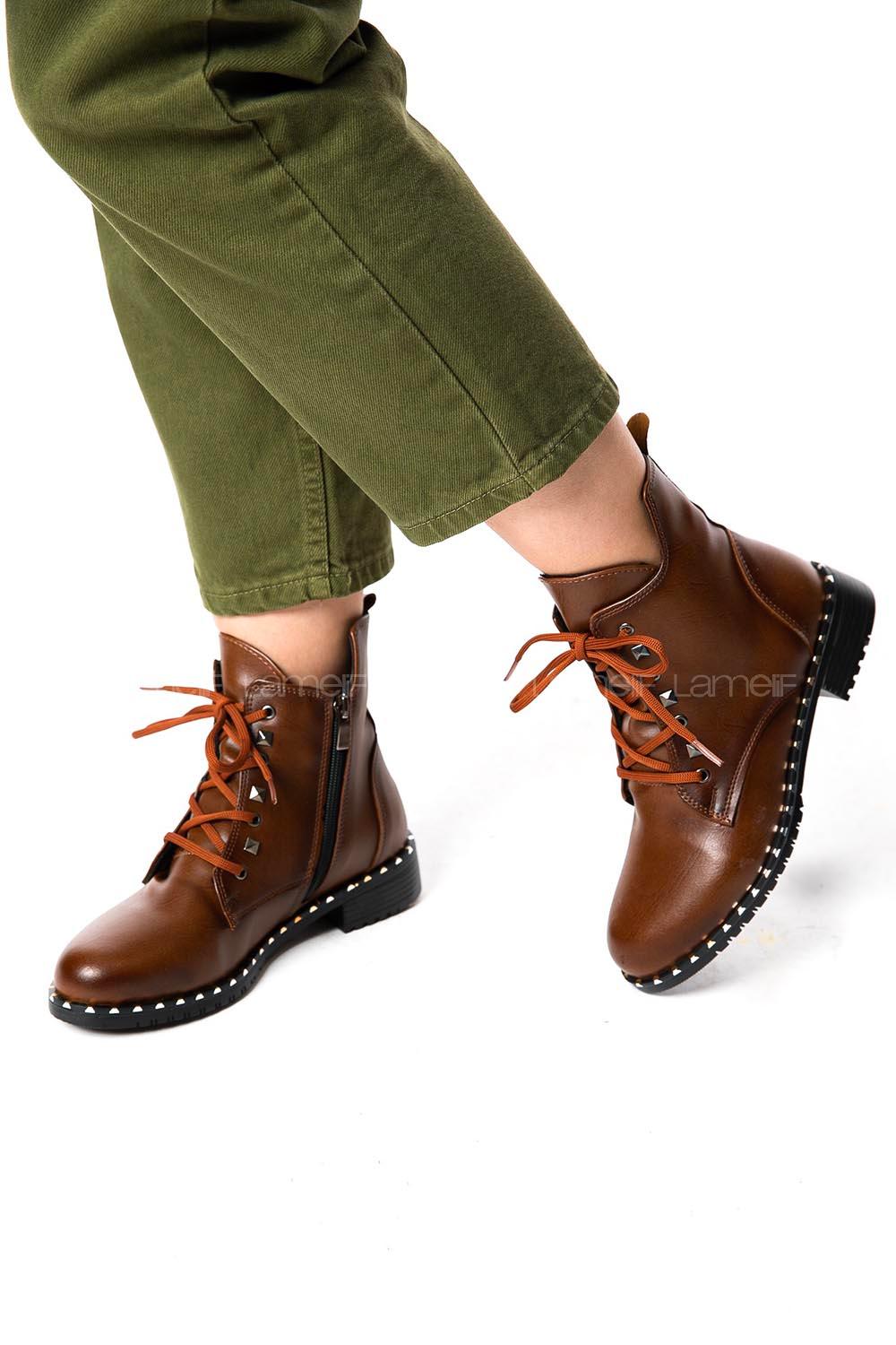 Modalamelif Zımba Detaylı Bilekte Bot Kahve