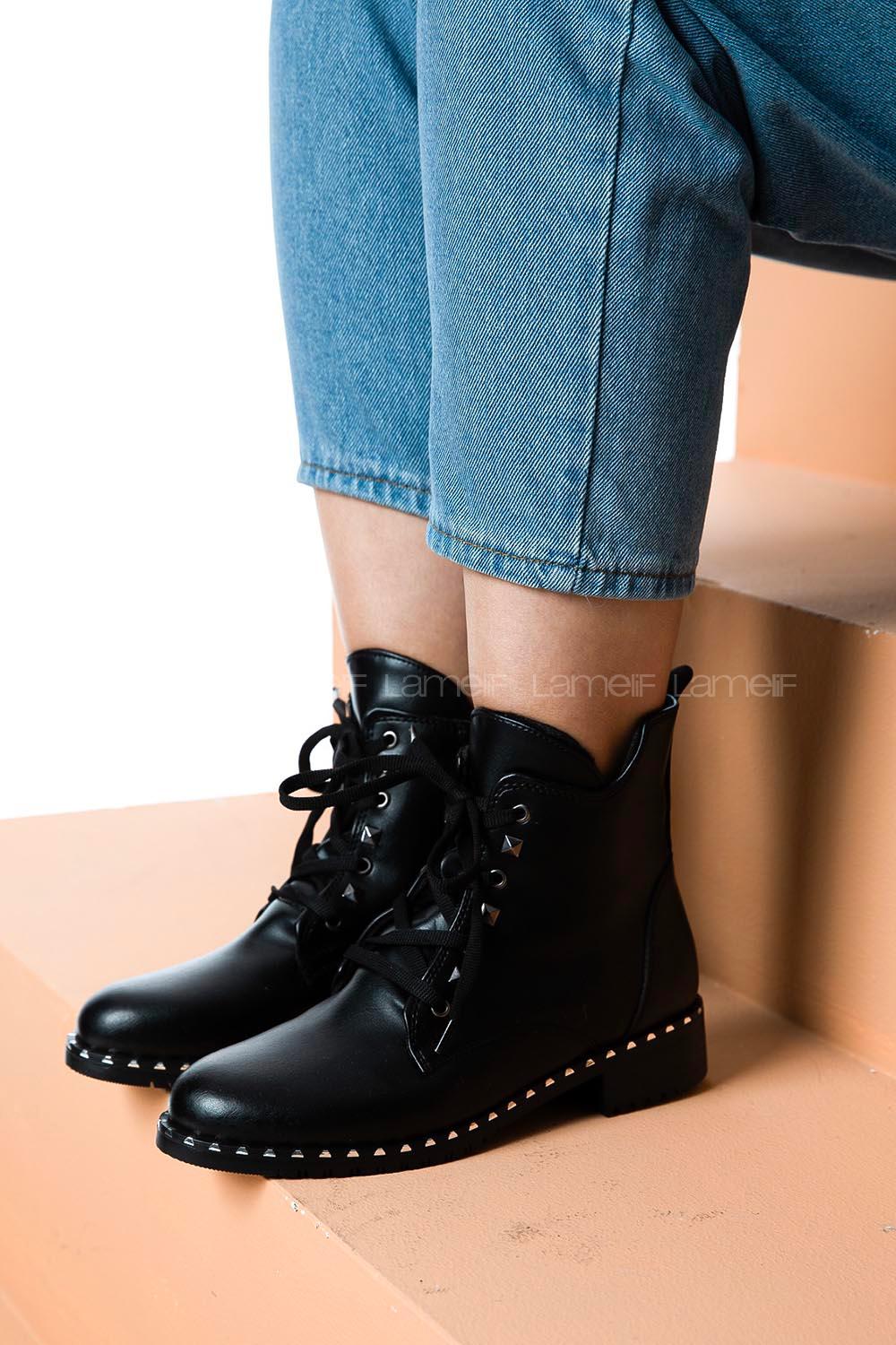 Modalamelif Zımba Detaylı Bilekte Bot Siyah