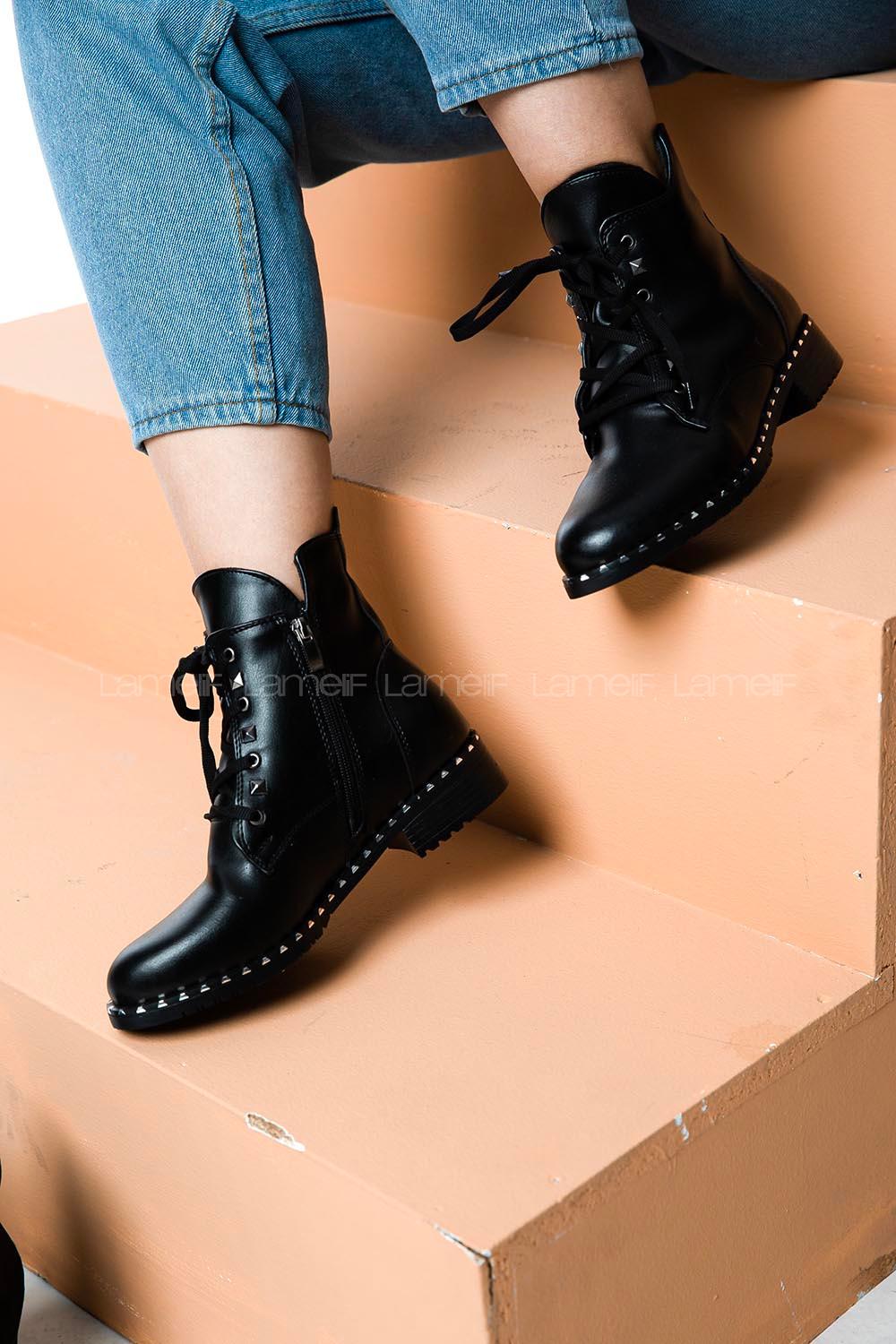 Modalamelif Zımba Detaylı Bilekte Bot Siyah