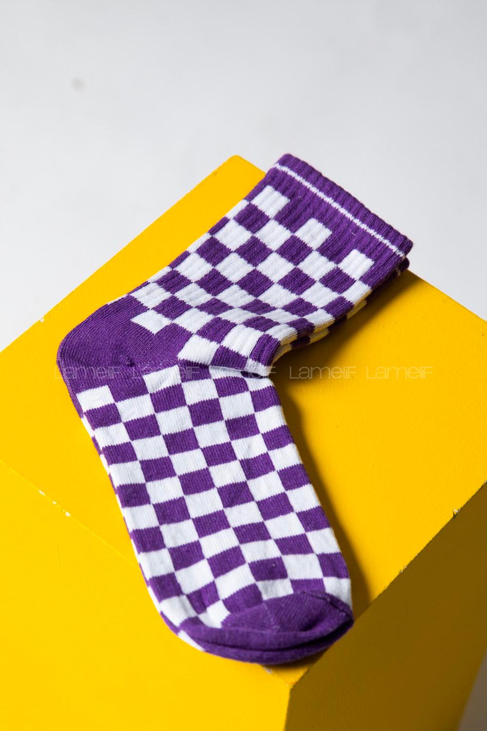 Modalamelif Dama Kareli Mor Çorap