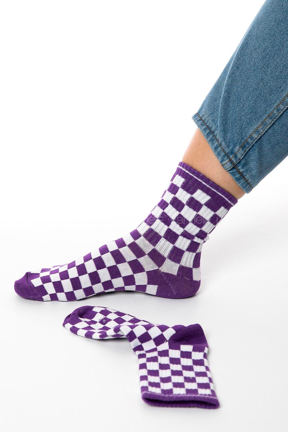 Modalamelif Dama Kareli Mor Çorap