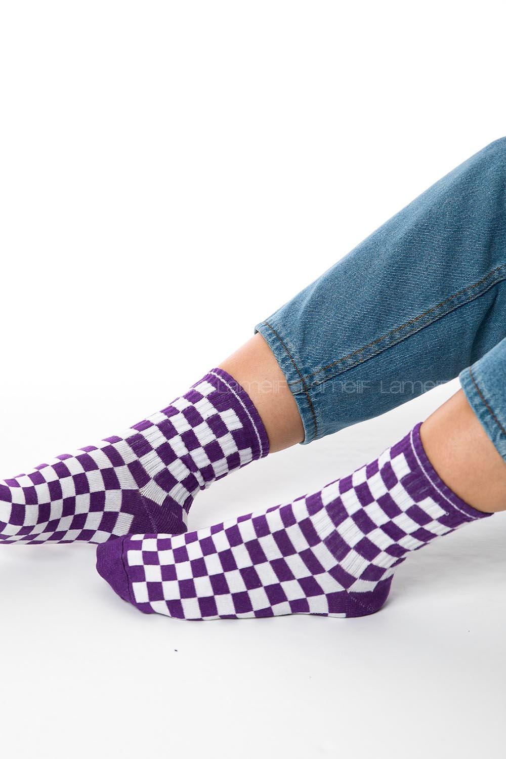 Modalamelif Dama Kareli Mor Çorap