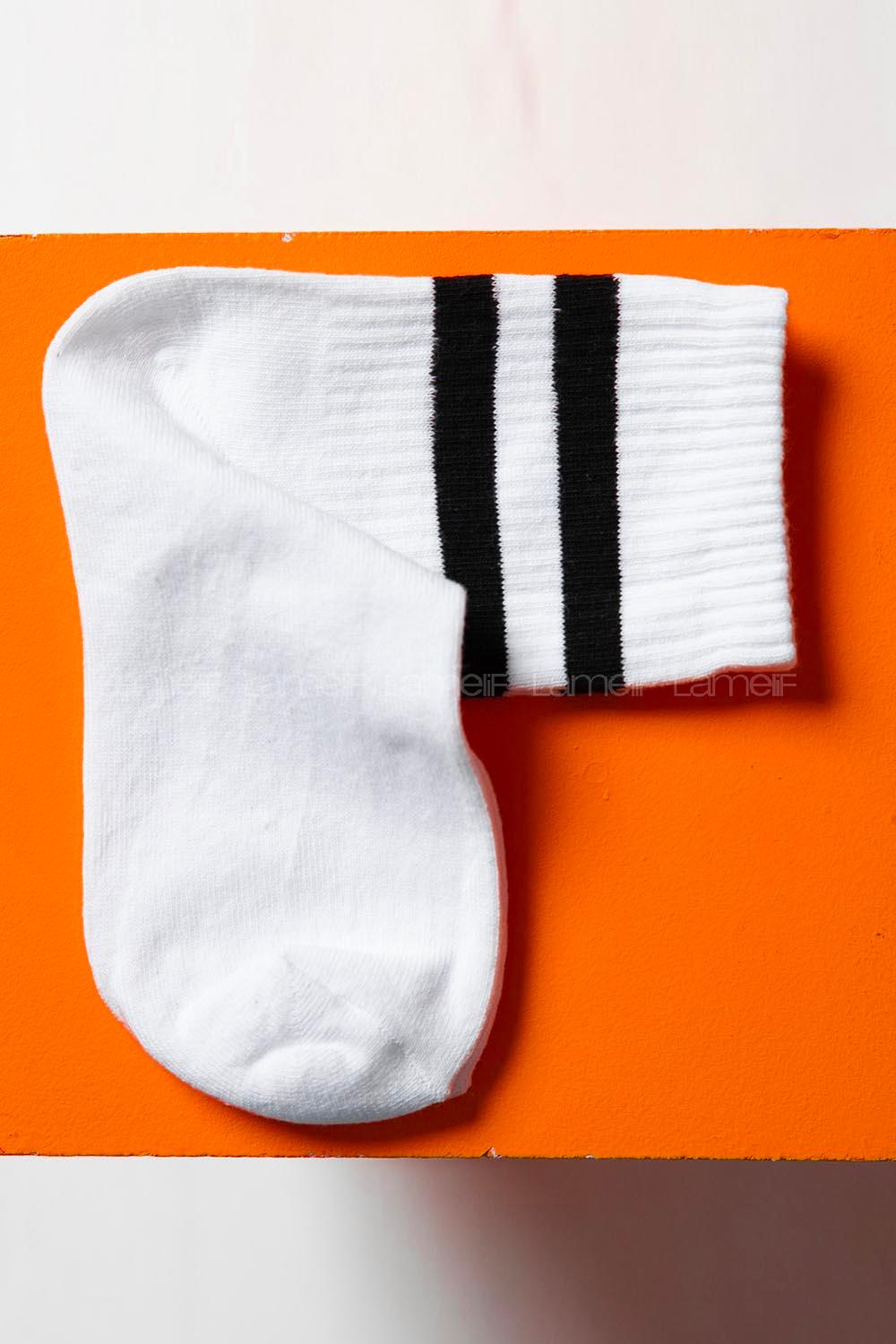 Modalamelif Old Scholl Şeritli Beyaz Çorap