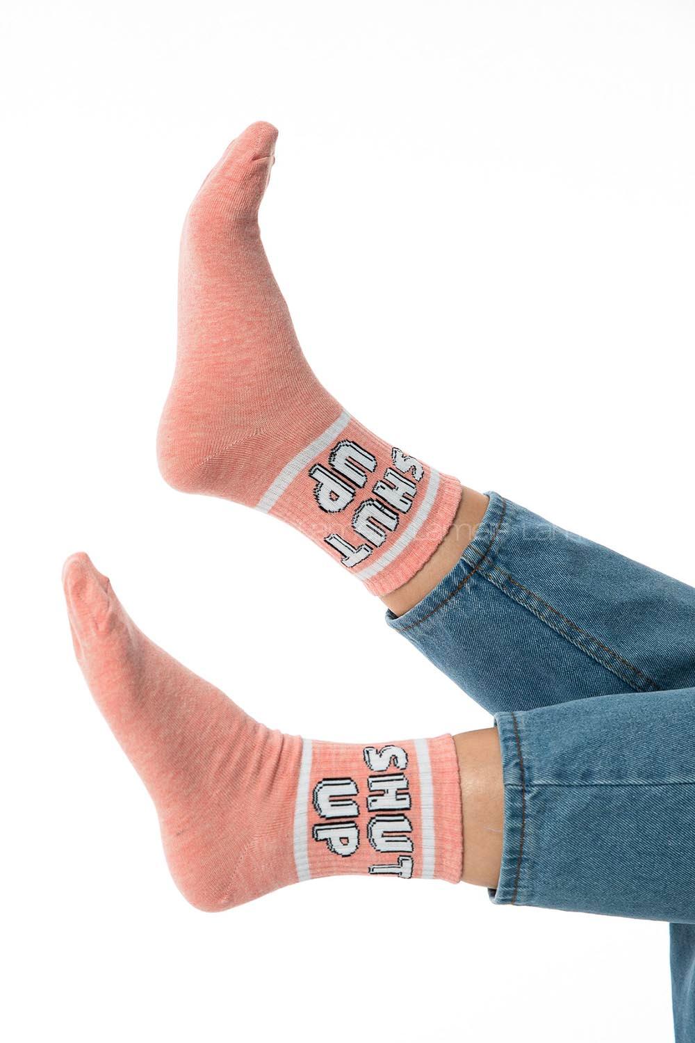 Modalamelif Pudra Shut Up Baskılı Soket Çorap