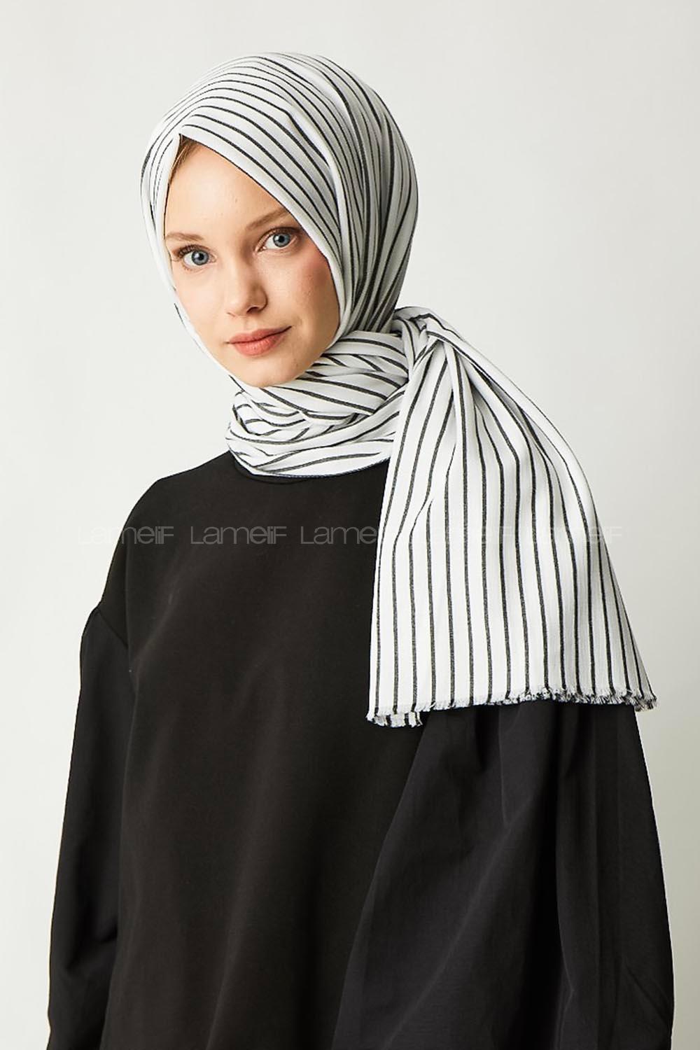 Modalamelif Beyaz Çizgili Pamuk Şal