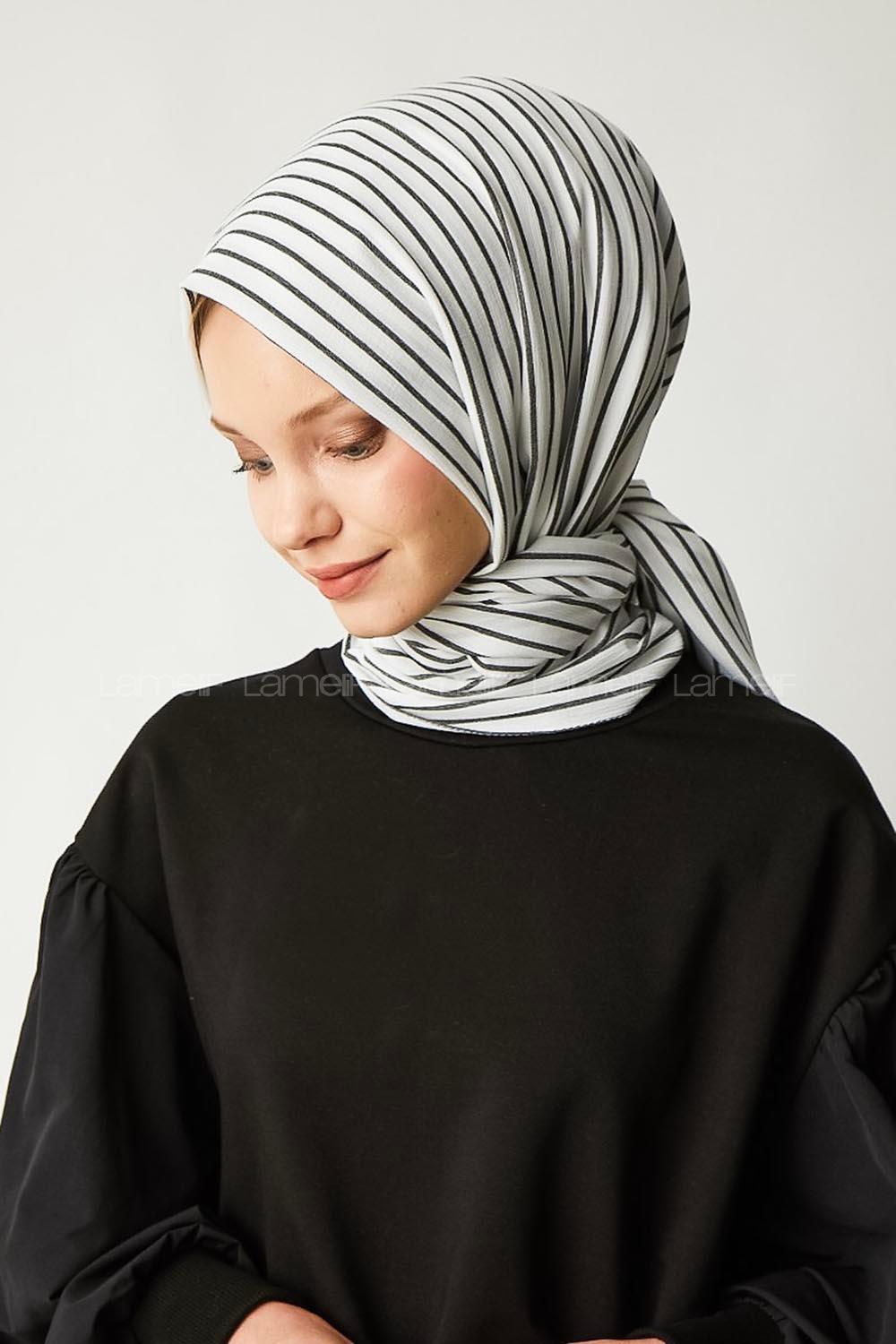 Modalamelif Beyaz Çizgili Pamuk Şal