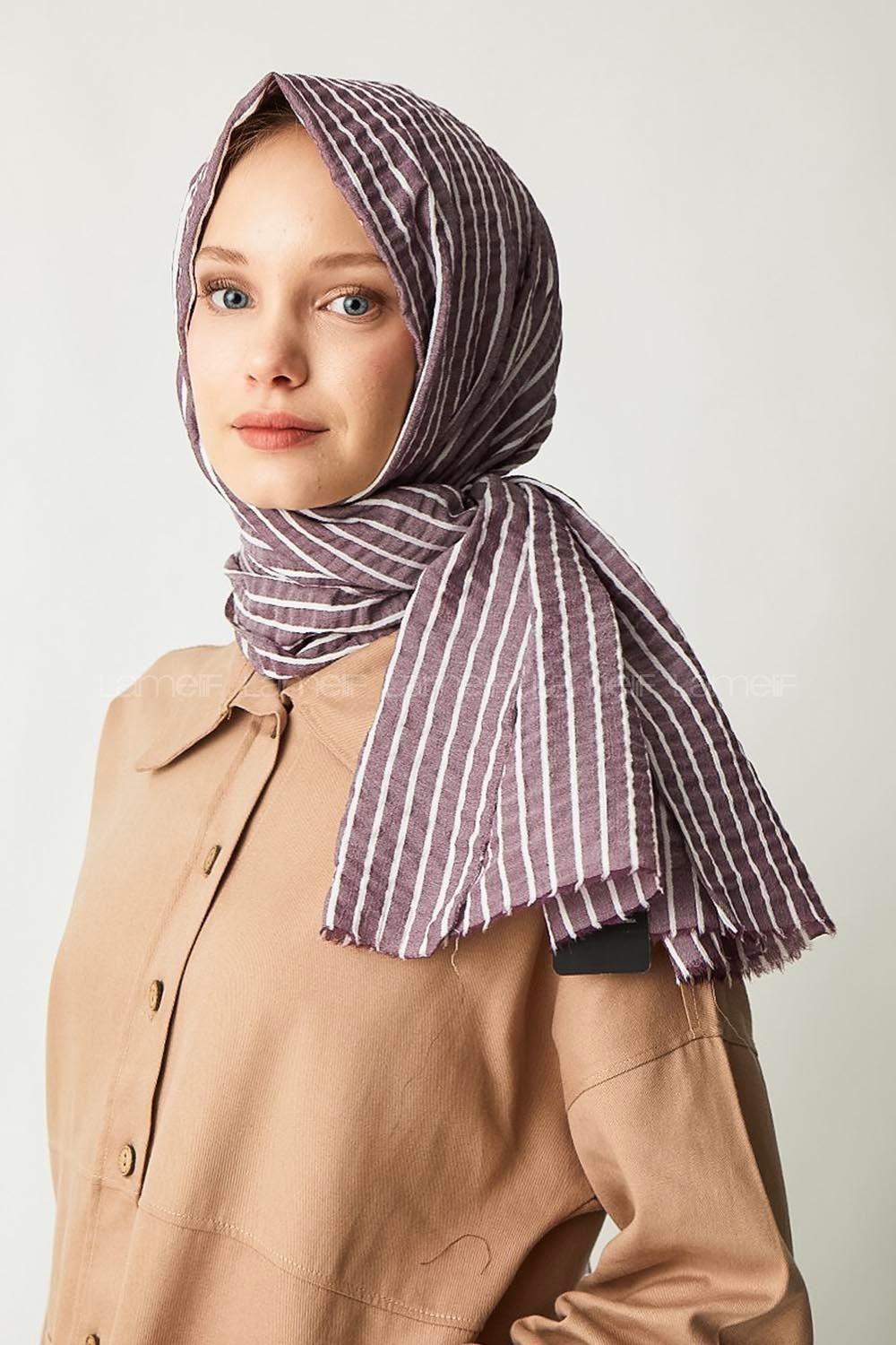 Modalamelif Eflatun Çizgili Pamuk Şal