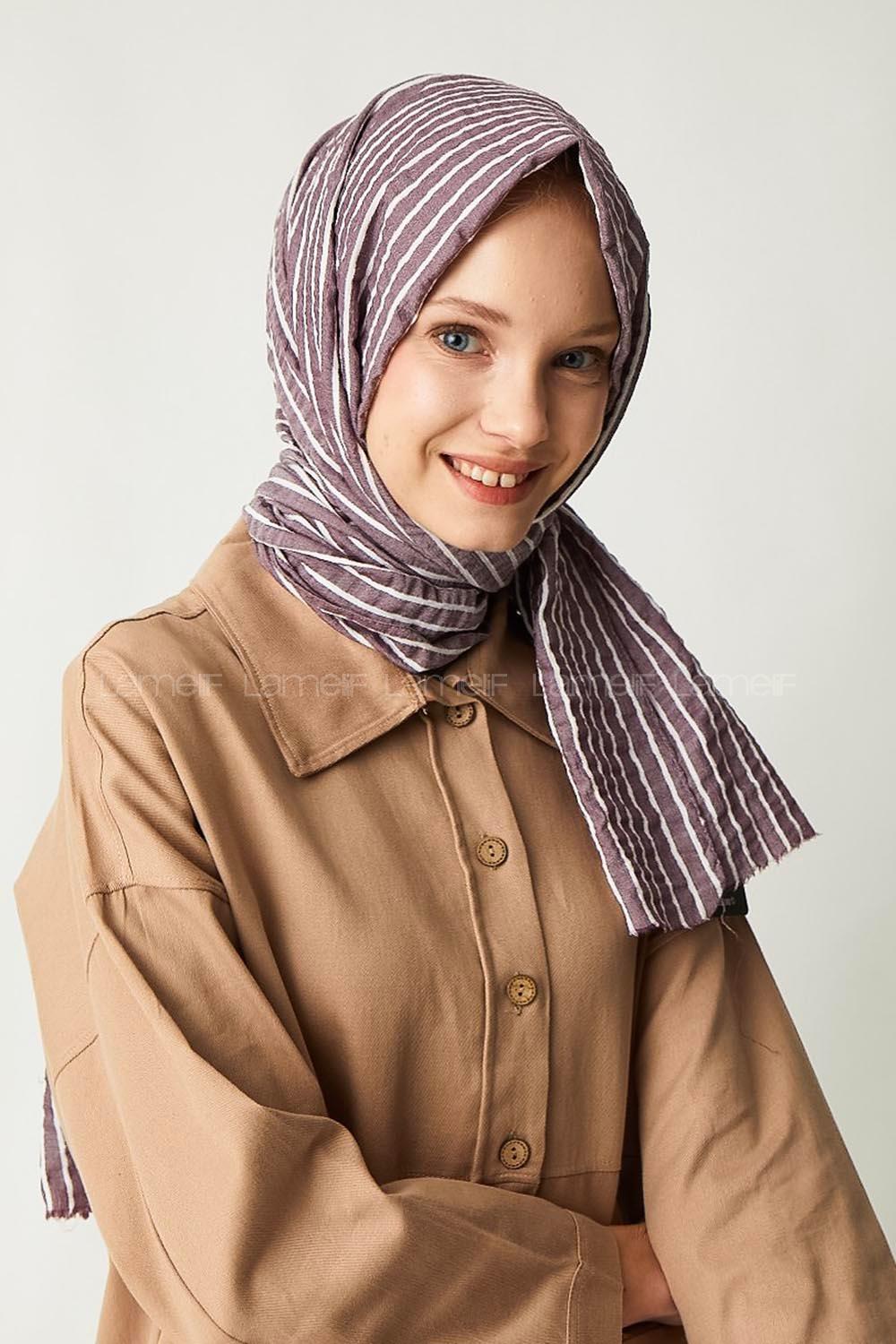 Modalamelif Eflatun Çizgili Pamuk Şal