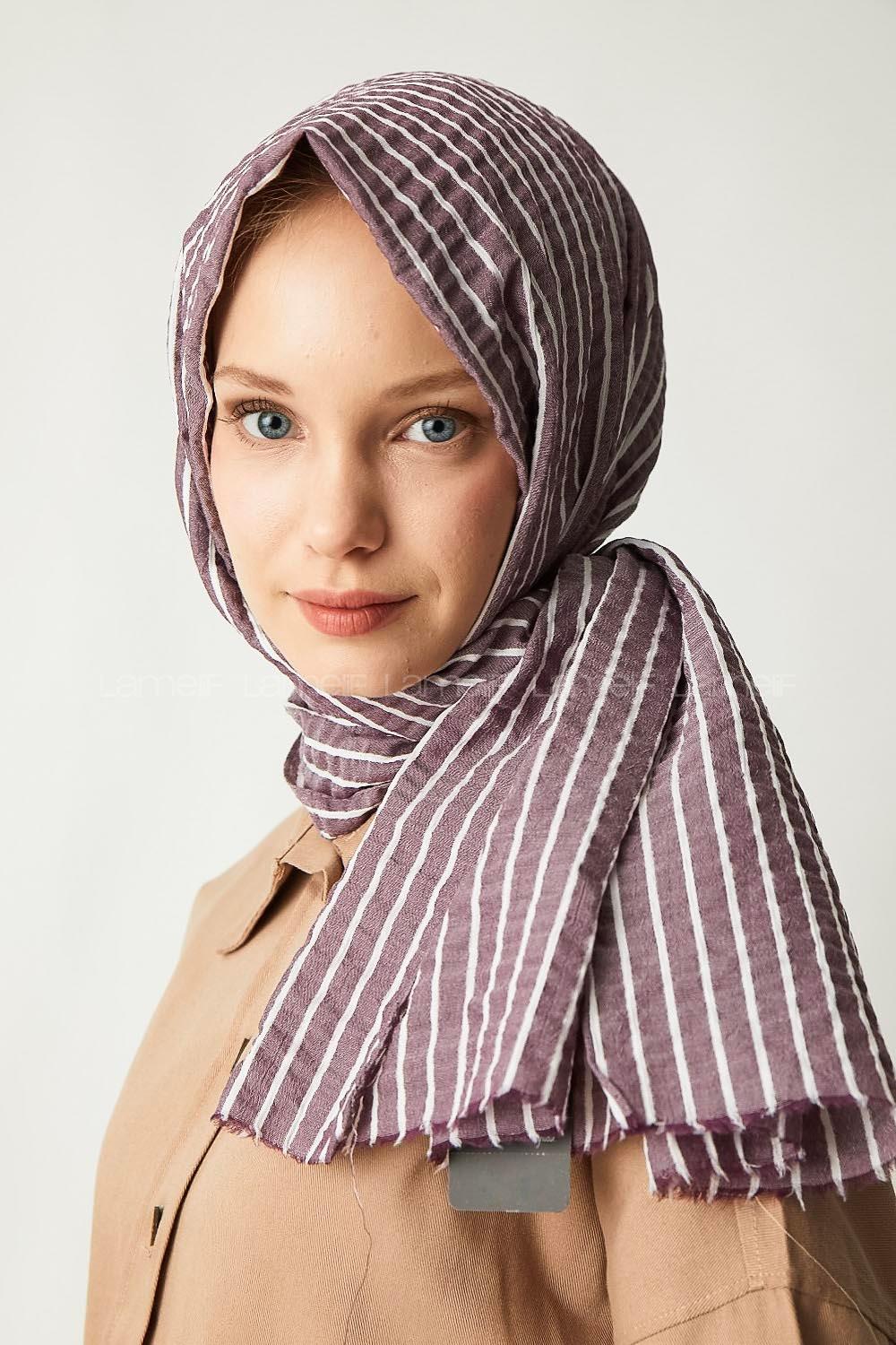 Modalamelif Eflatun Çizgili Pamuk Şal