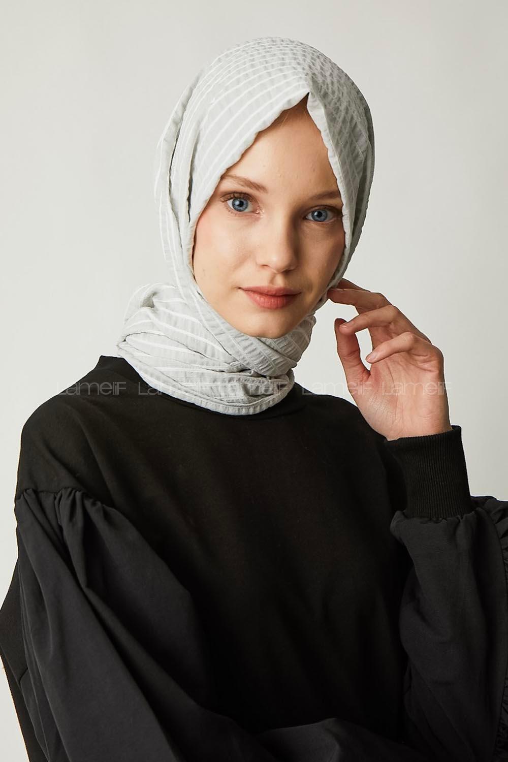 Modalamelif Gri Çizgili Pamuk Şal