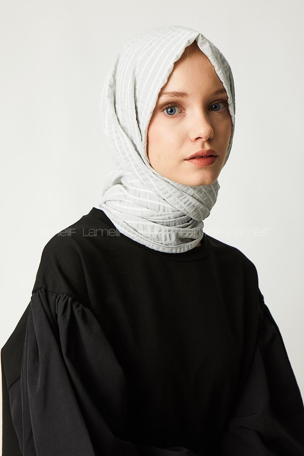 Modalamelif Gri Çizgili Pamuk Şal