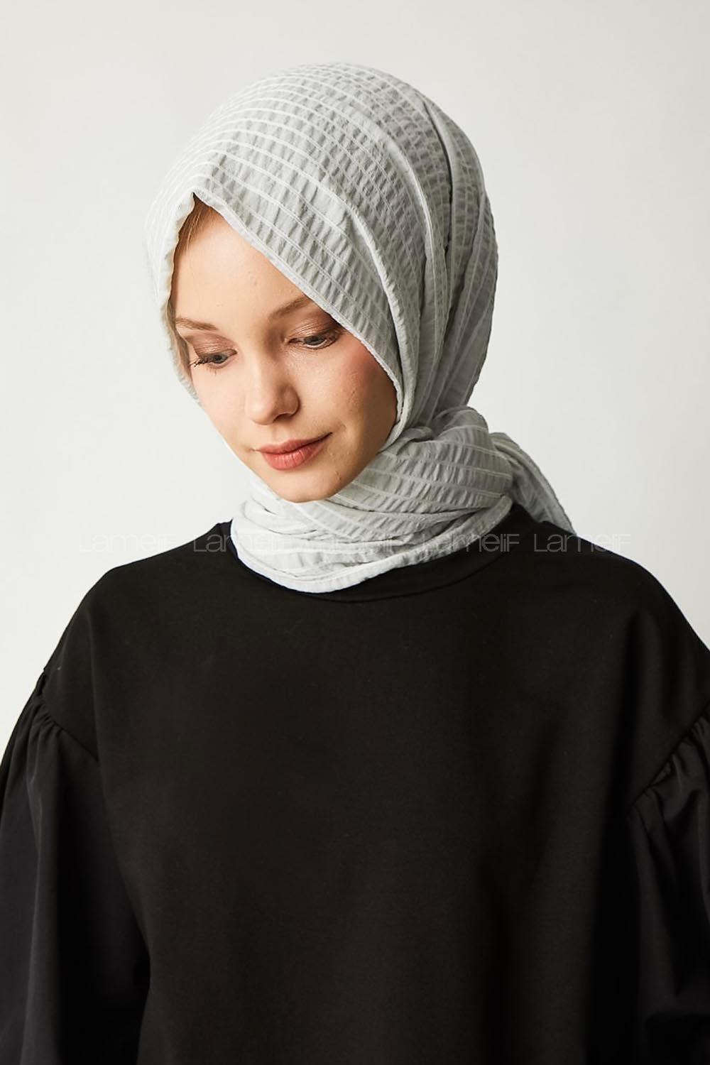 Modalamelif Gri Çizgili Pamuk Şal