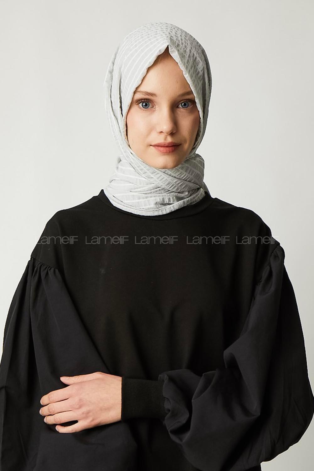 Modalamelif Gri Çizgili Pamuk Şal