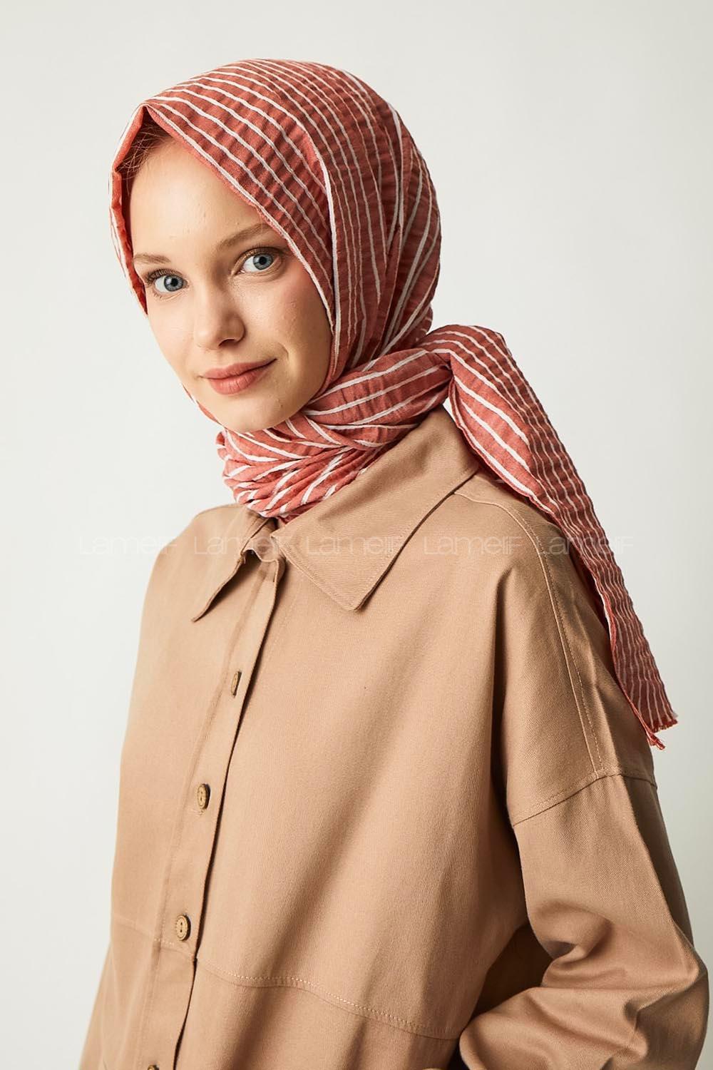 Modalamelif Kiremit Çizgili Pamuk Şal