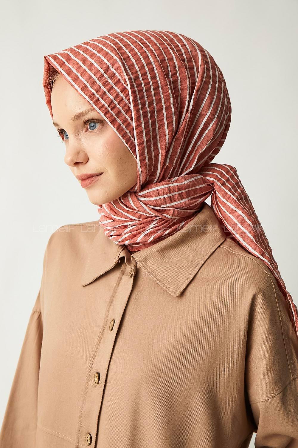Modalamelif Kiremit Çizgili Pamuk Şal