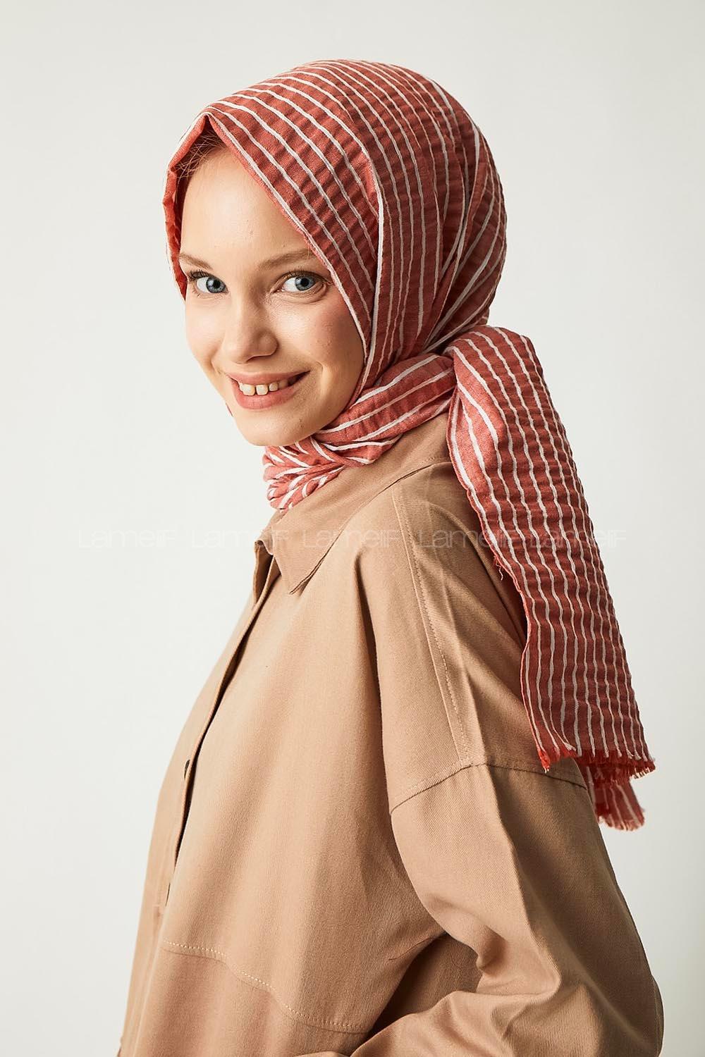 Modalamelif Kiremit Çizgili Pamuk Şal