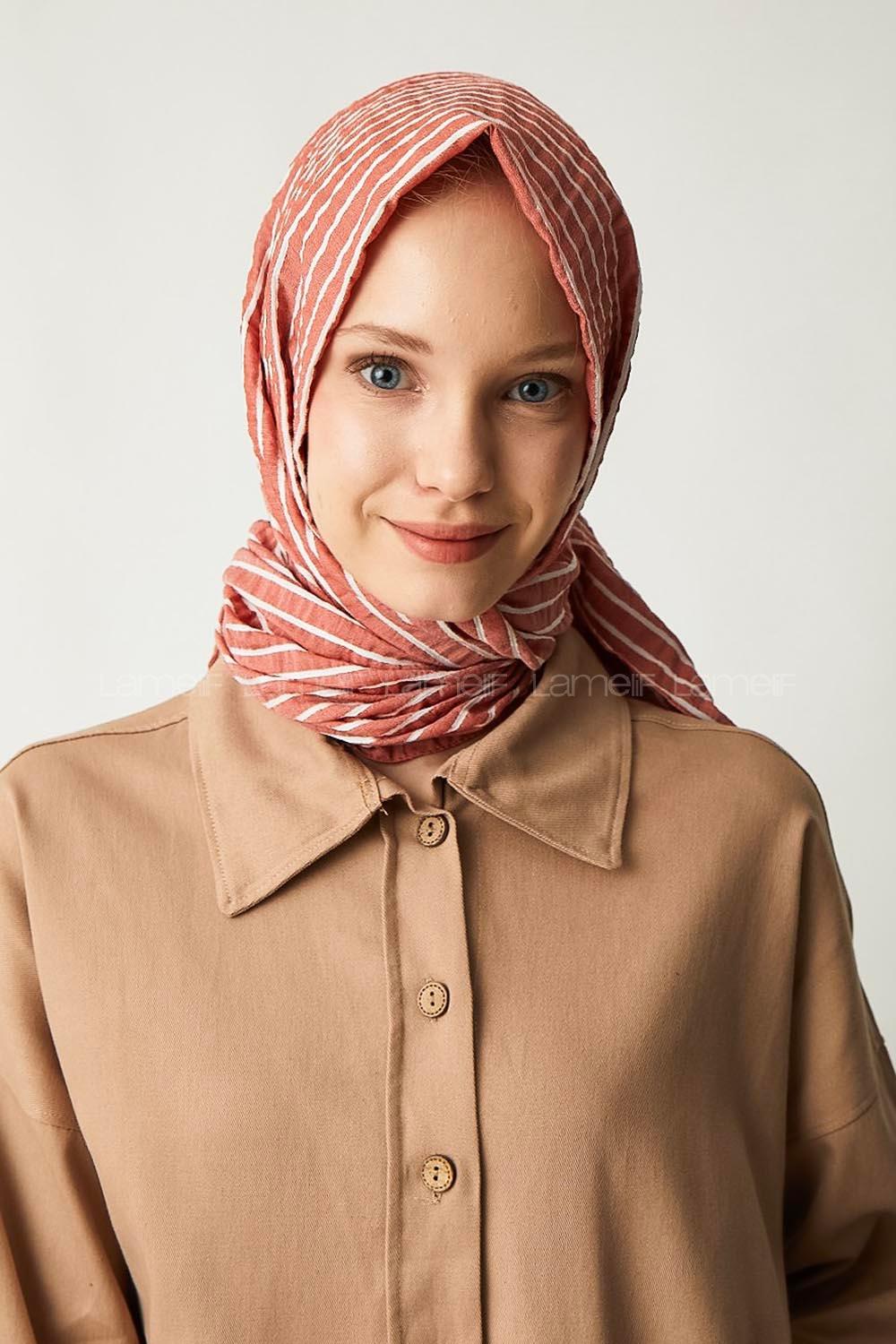 Modalamelif Kiremit Çizgili Pamuk Şal