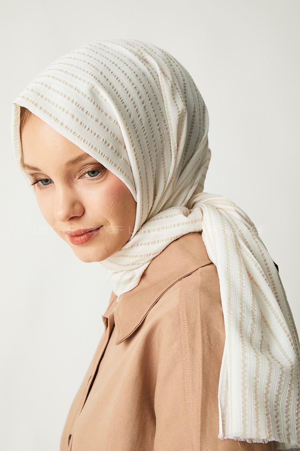 Modalamelif Krem Çizgili Pamuk Şal