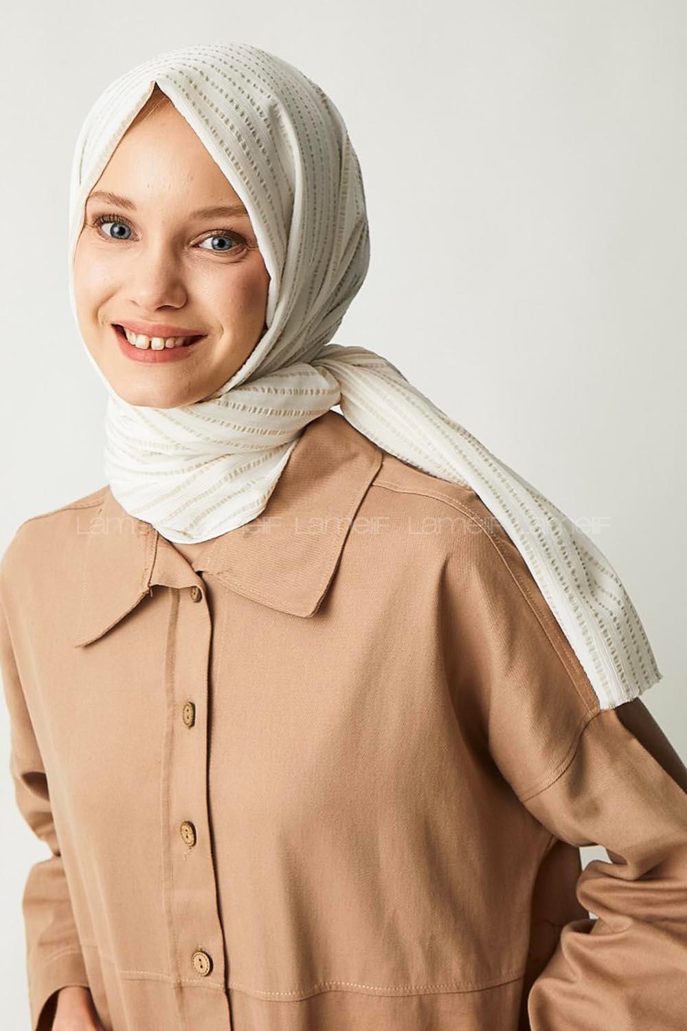 Modalamelif Krem Çizgili Pamuk Şal