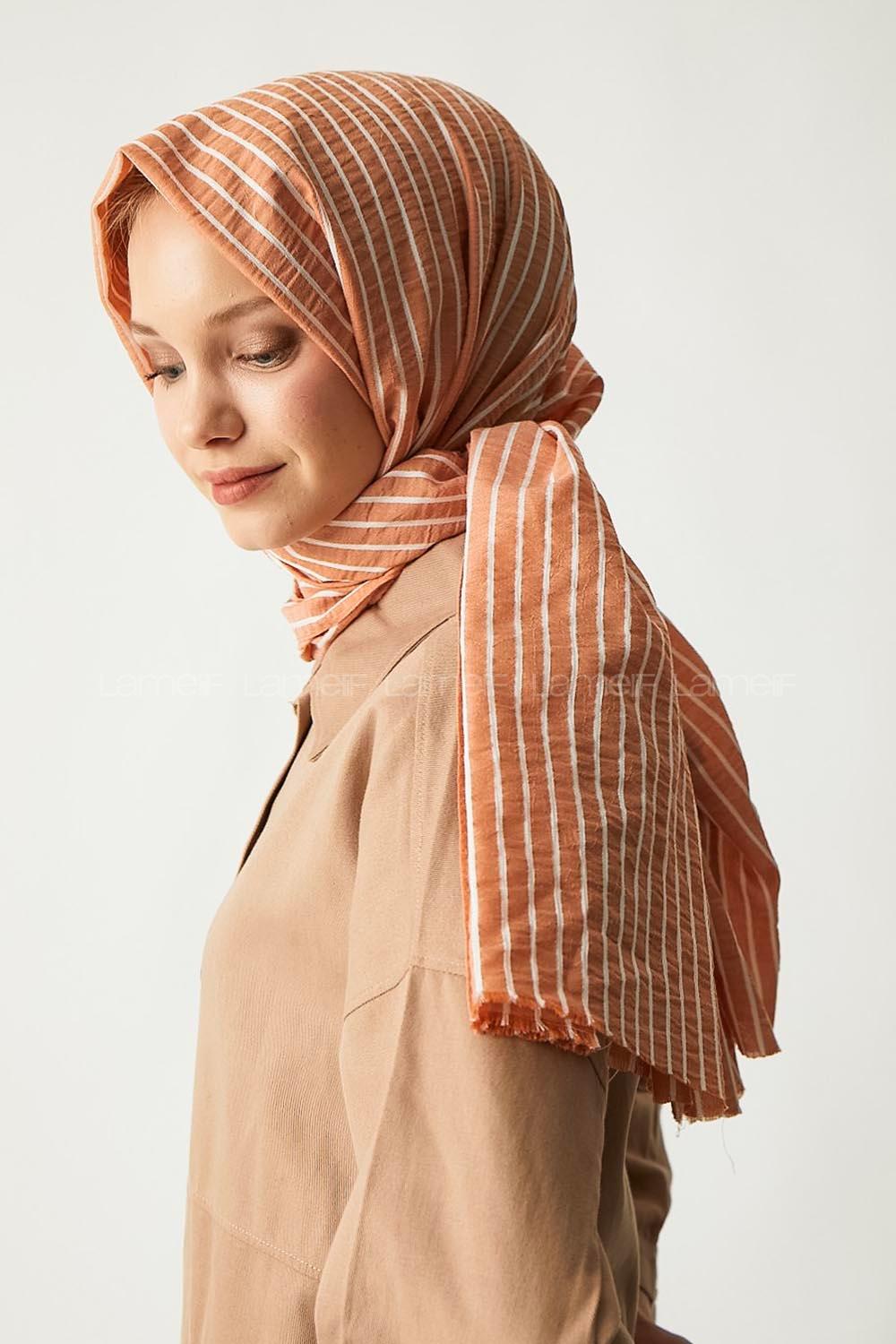 Modalamelif Oranj Çizgili Pamuk Şal