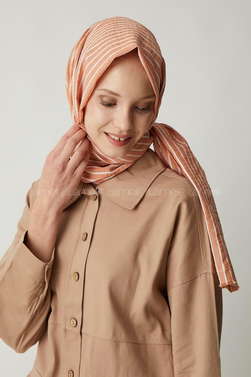 Modalamelif Oranj Çizgili Pamuk Şal