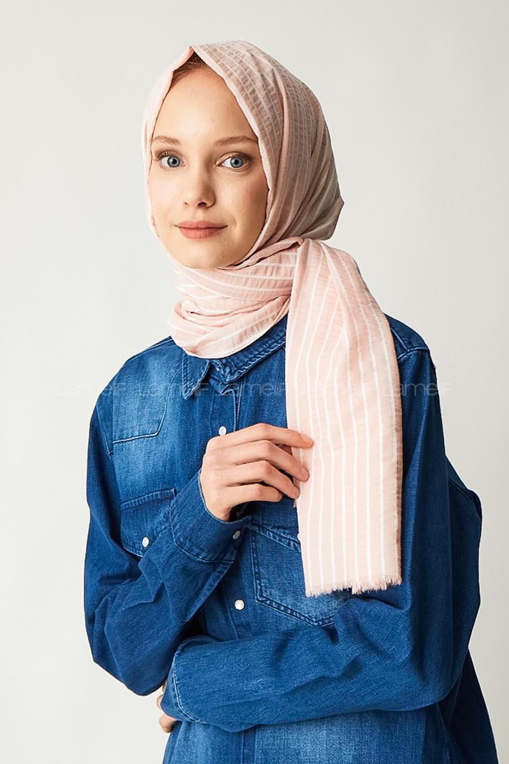 Modalamelif Pudra Çizgili Pamuk Şal