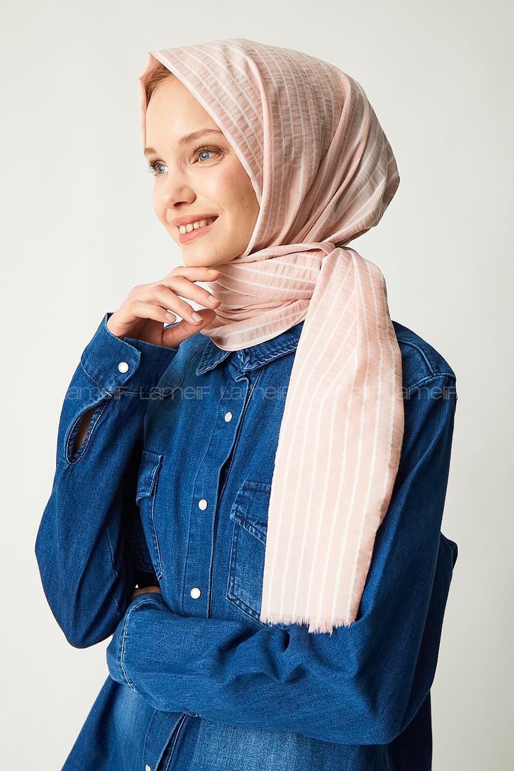 Modalamelif Pudra Çizgili Pamuk Şal