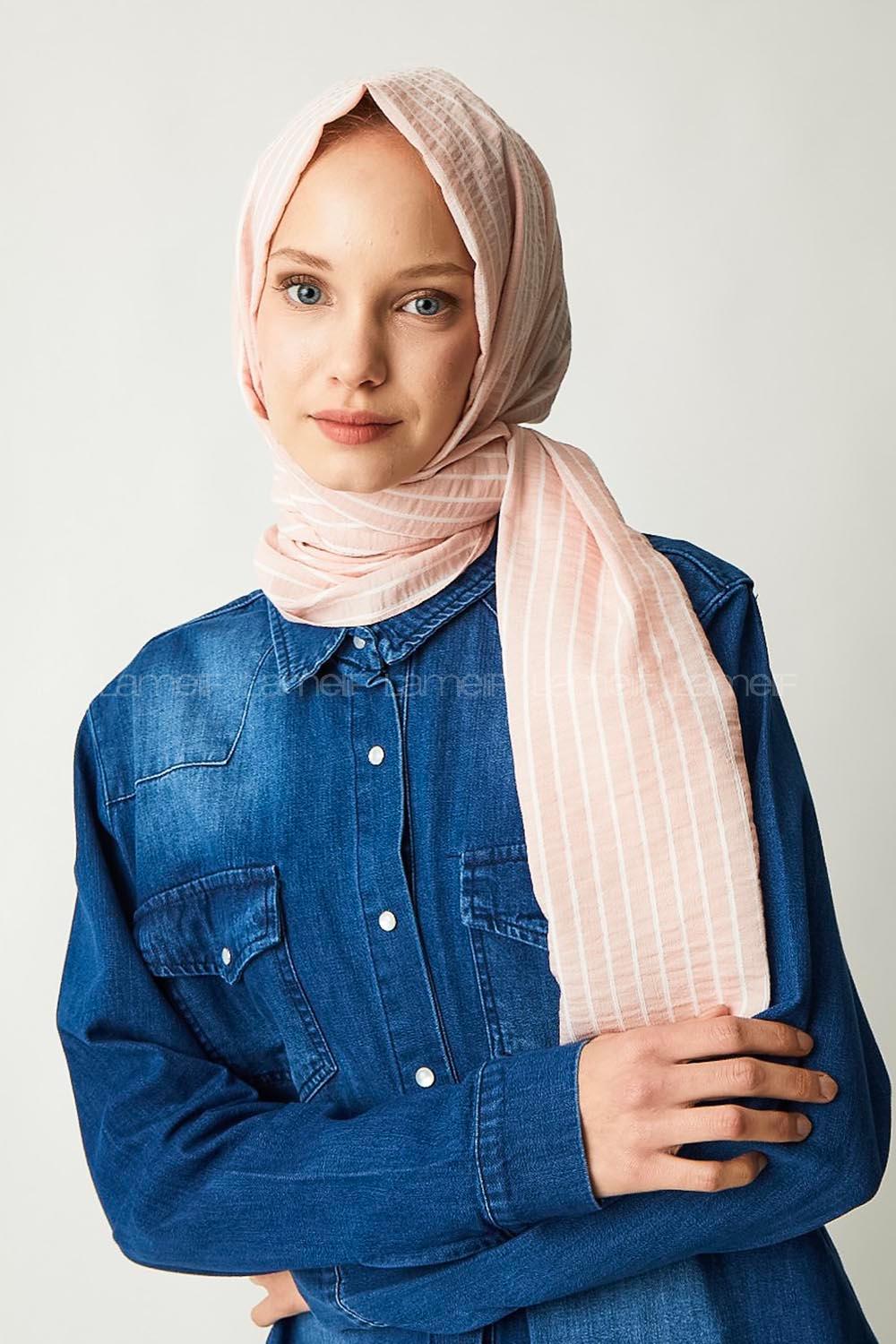 Modalamelif Pudra Çizgili Pamuk Şal