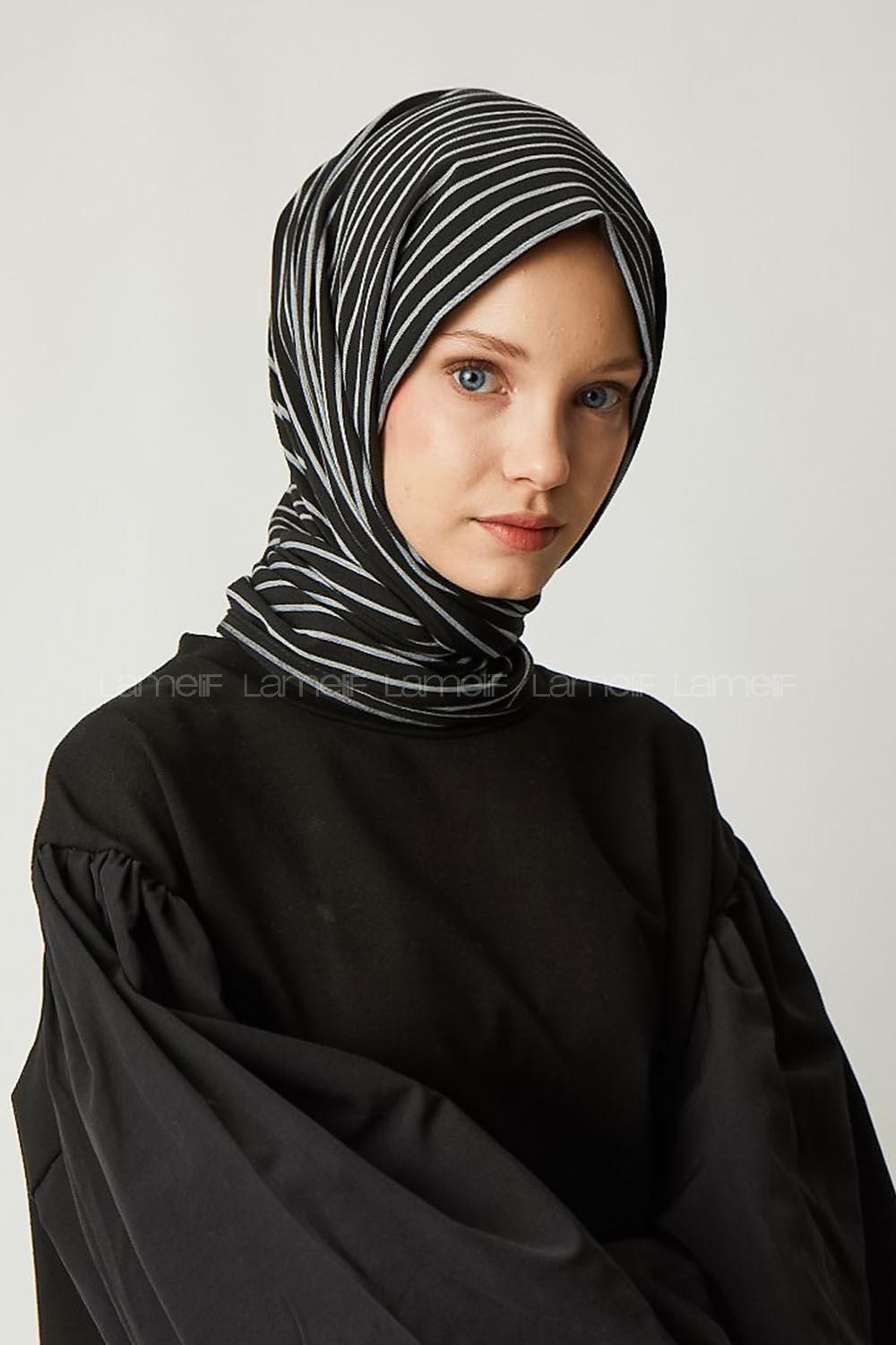 Modalamelif Siyah Çizgili Pamuk Şal