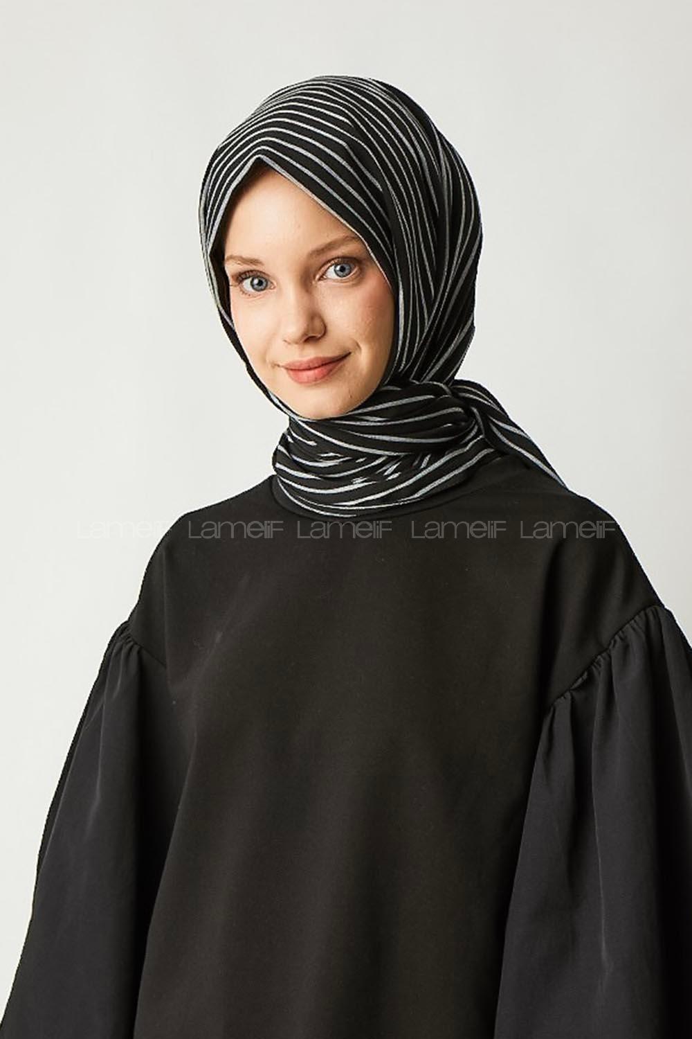 Modalamelif Siyah Çizgili Pamuk Şal