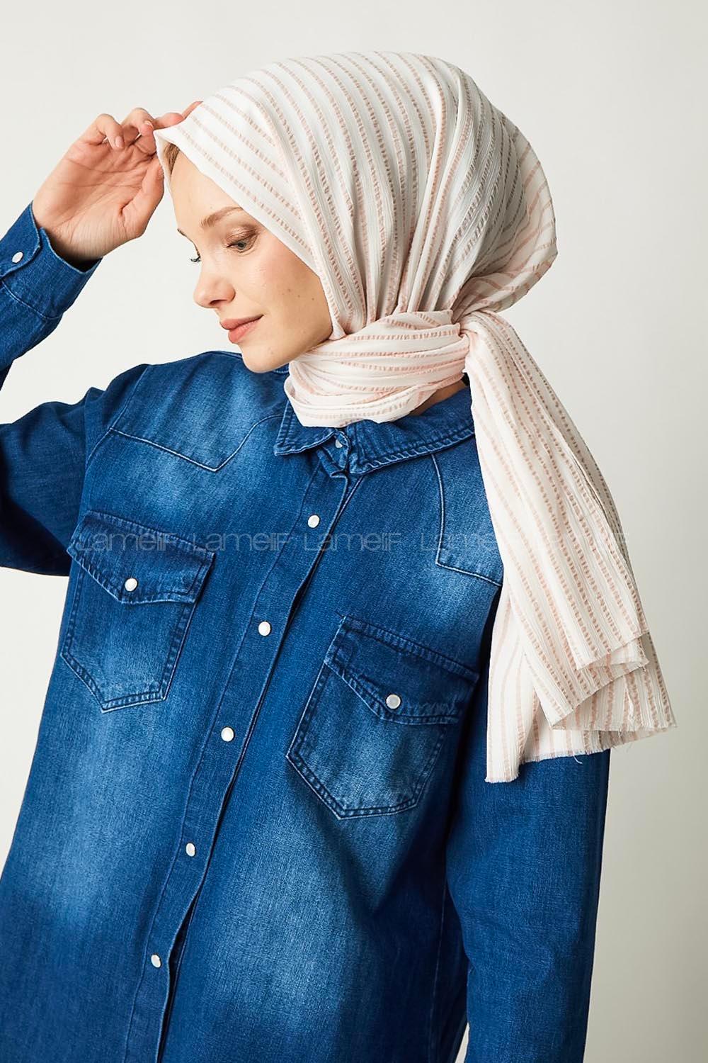 Modalamelif Somon Çizgili Pamuk Şal