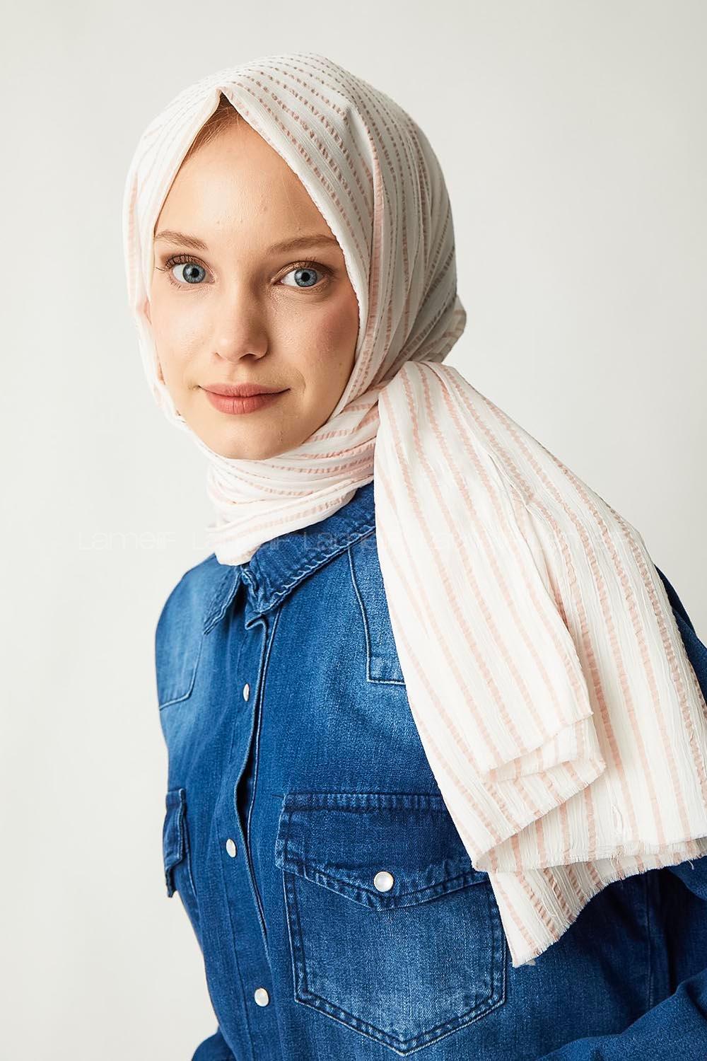 Modalamelif Somon Çizgili Pamuk Şal