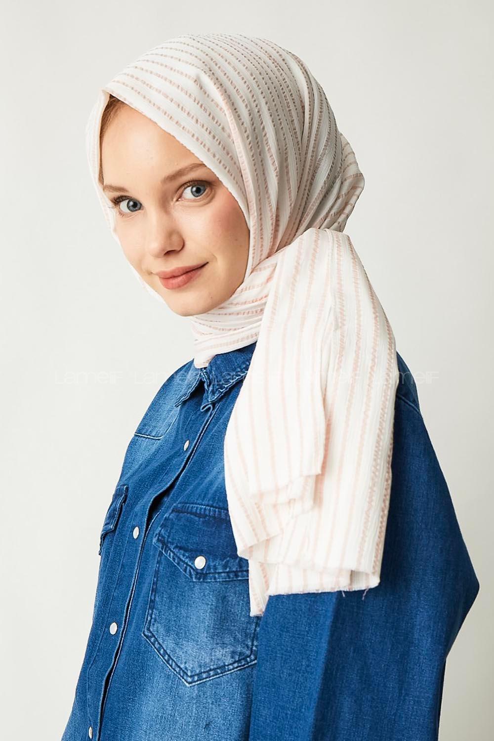 Modalamelif Somon Çizgili Pamuk Şal