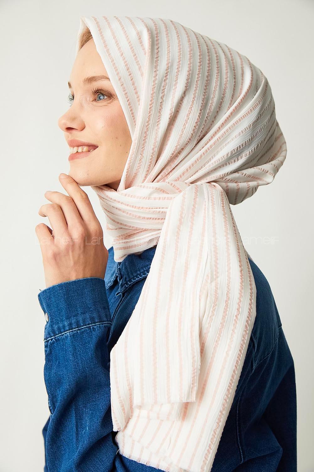 Modalamelif Somon Çizgili Pamuk Şal