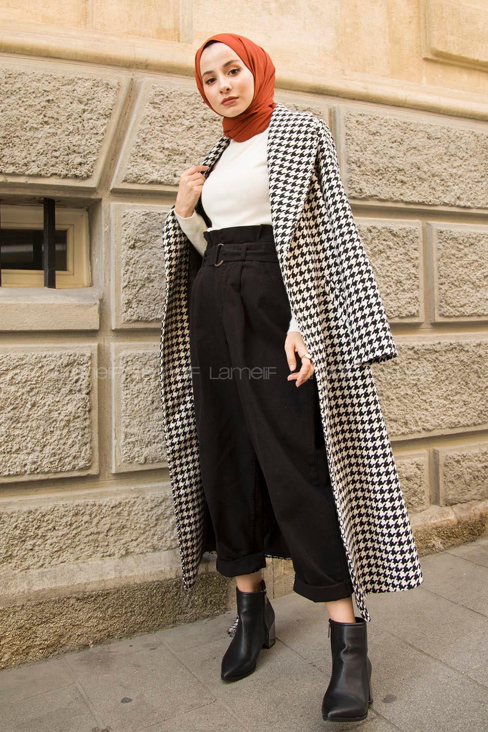 Modalamelif Kazayğı Desenli Kaban Siyah Beyaz