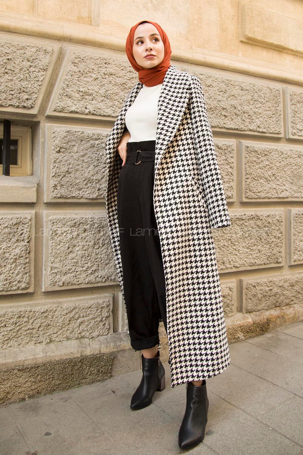 Modalamelif Kazayğı Desenli Kaban Siyah Beyaz