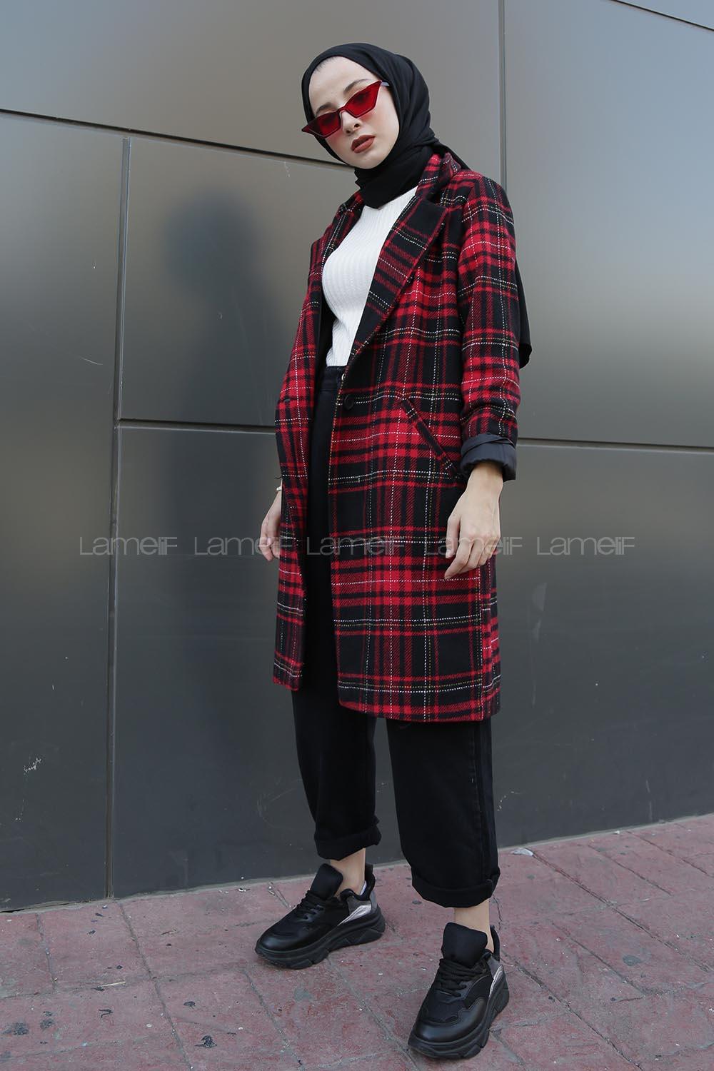 Modalamelif Çift Cepli Ekose Ceket Kırmızı