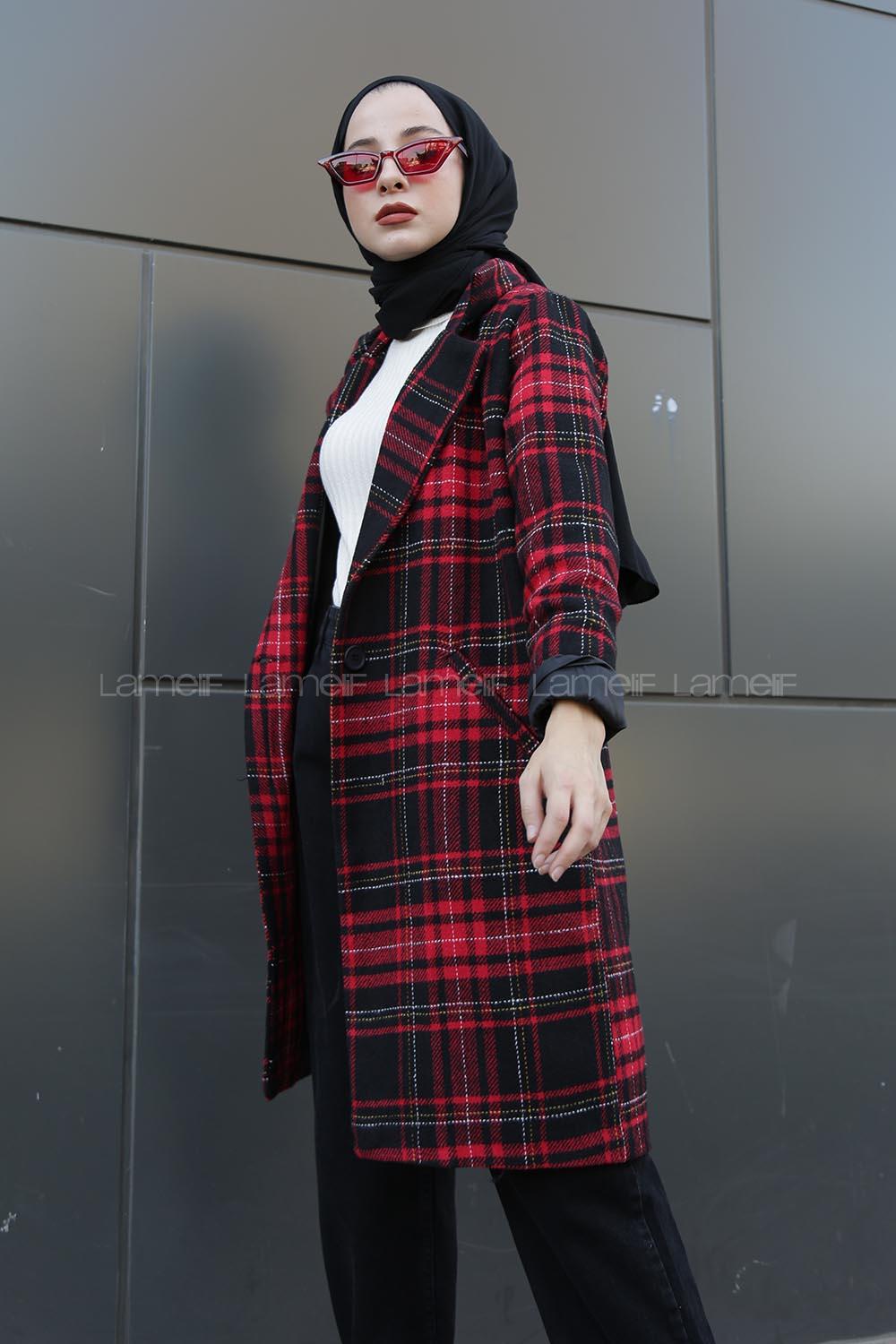 Modalamelif Çift Cepli Ekose Ceket Kırmızı