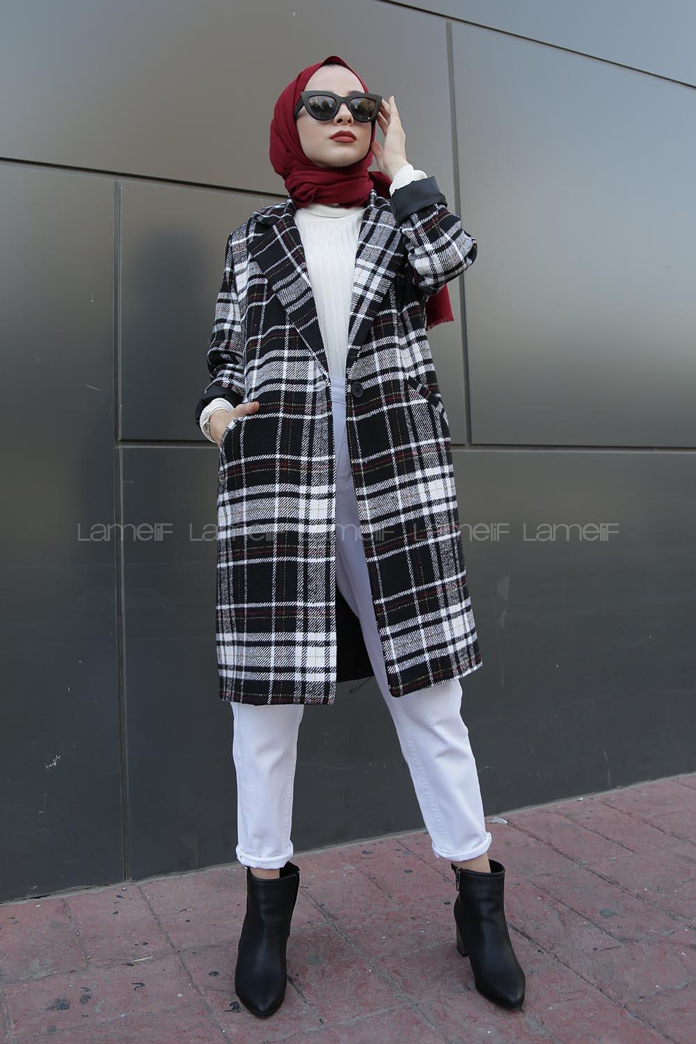 Modalamelif Çift Cepli Ekose Ceket Siyah