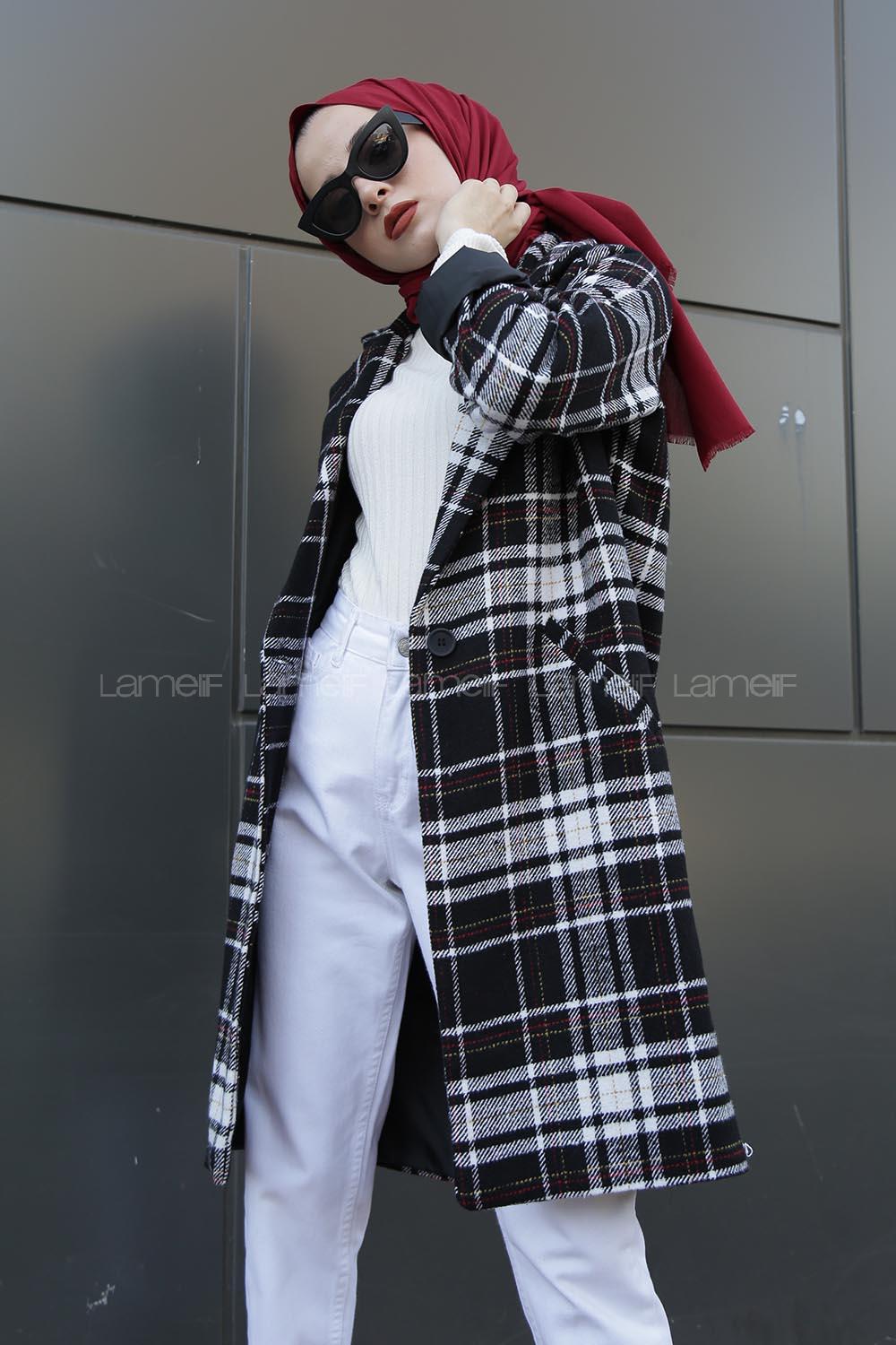 Modalamelif Çift Cepli Ekose Ceket Siyah