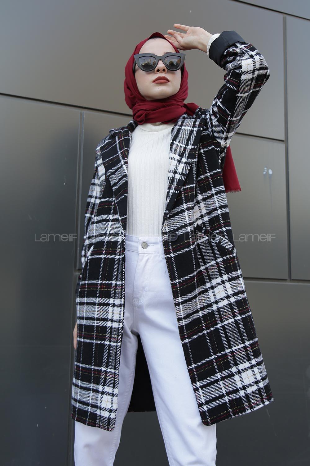 Modalamelif Çift Cepli Ekose Ceket Siyah