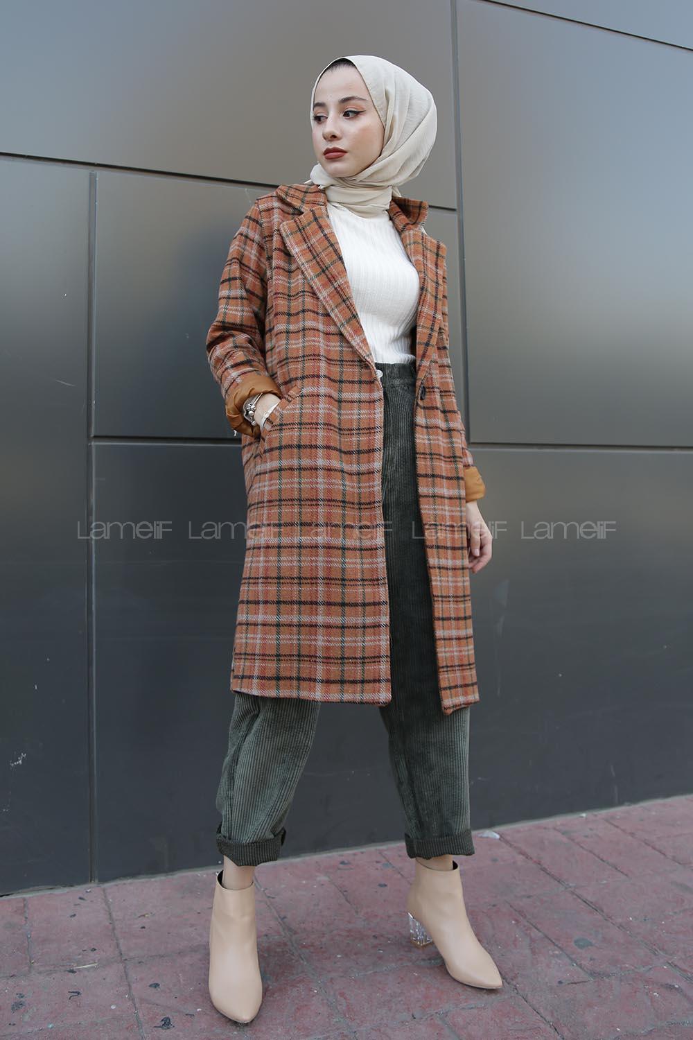 Modalamelif Çift Cepli Ekose Ceket Kahverengi