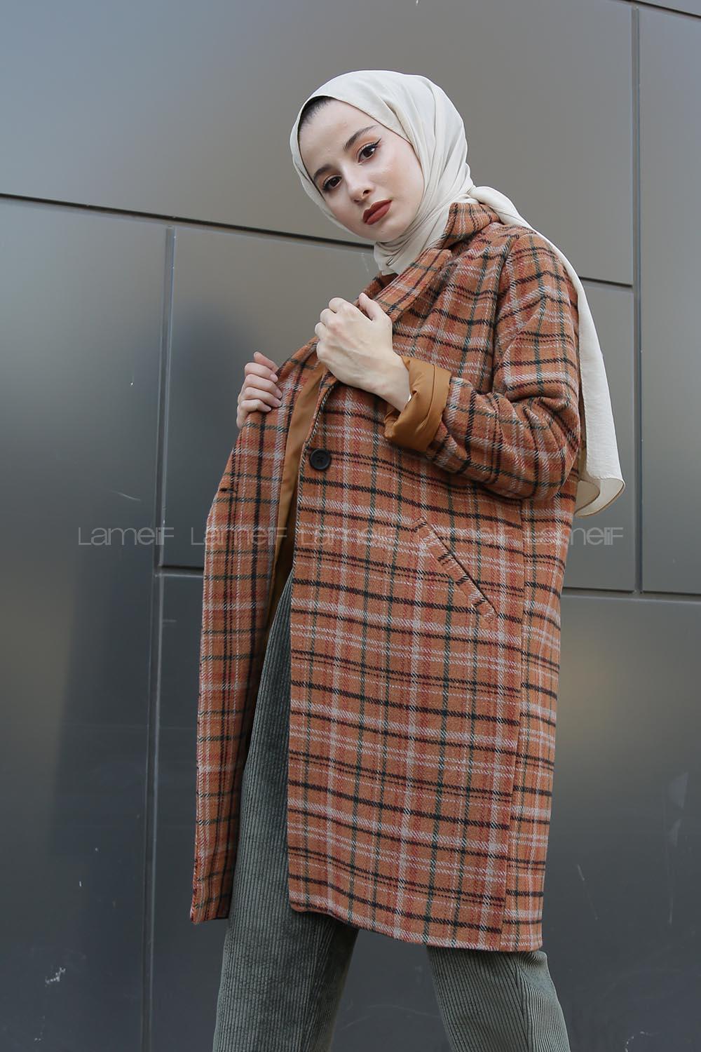 Modalamelif Çift Cepli Ekose Ceket Kahverengi