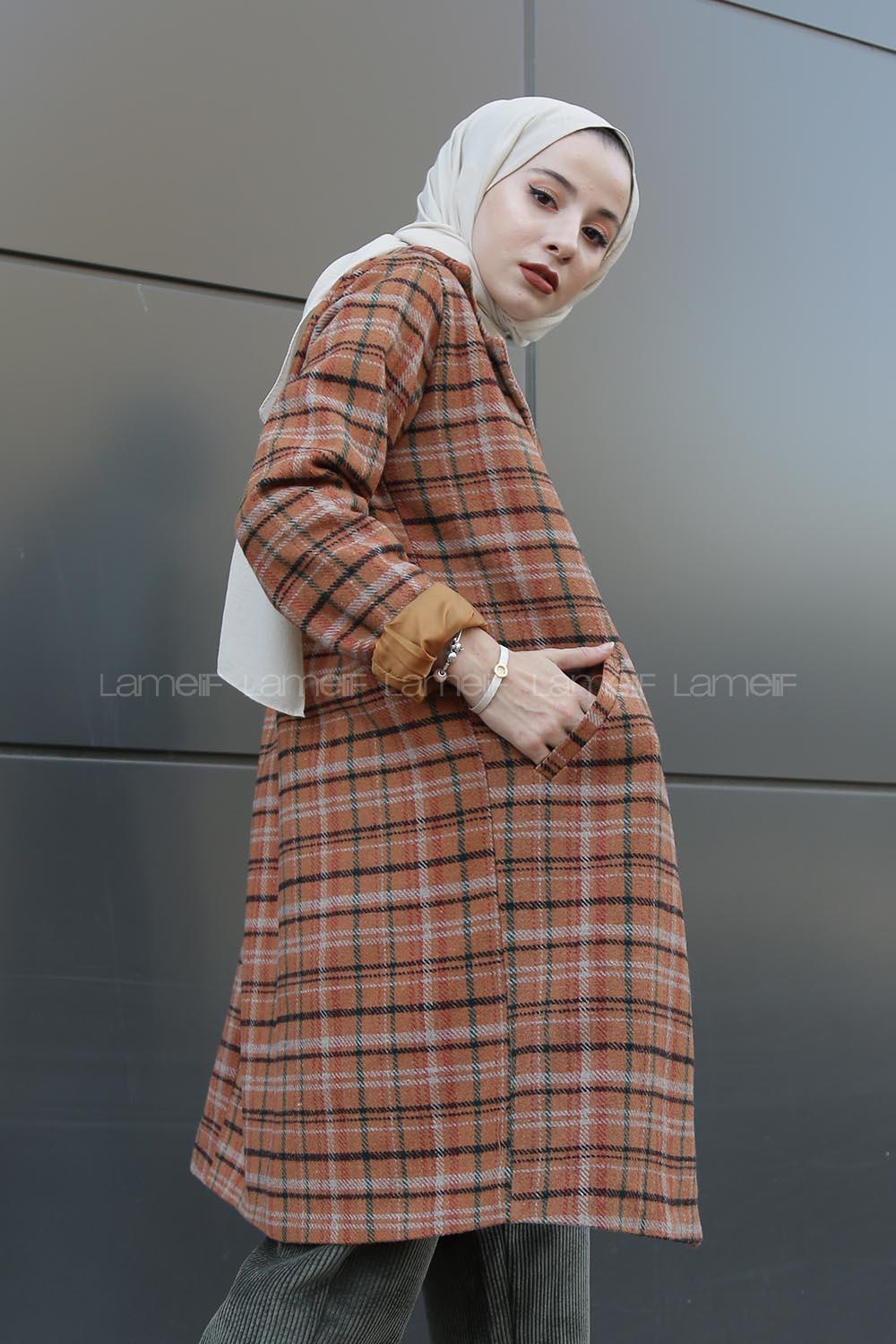 Modalamelif Çift Cepli Ekose Ceket Kahverengi